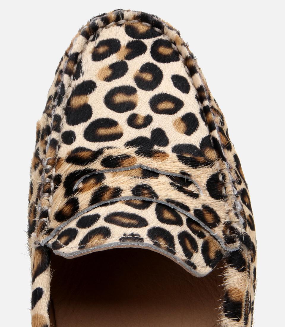 Kadın Deri Siyah Leopar Desenli Günlük Loafer