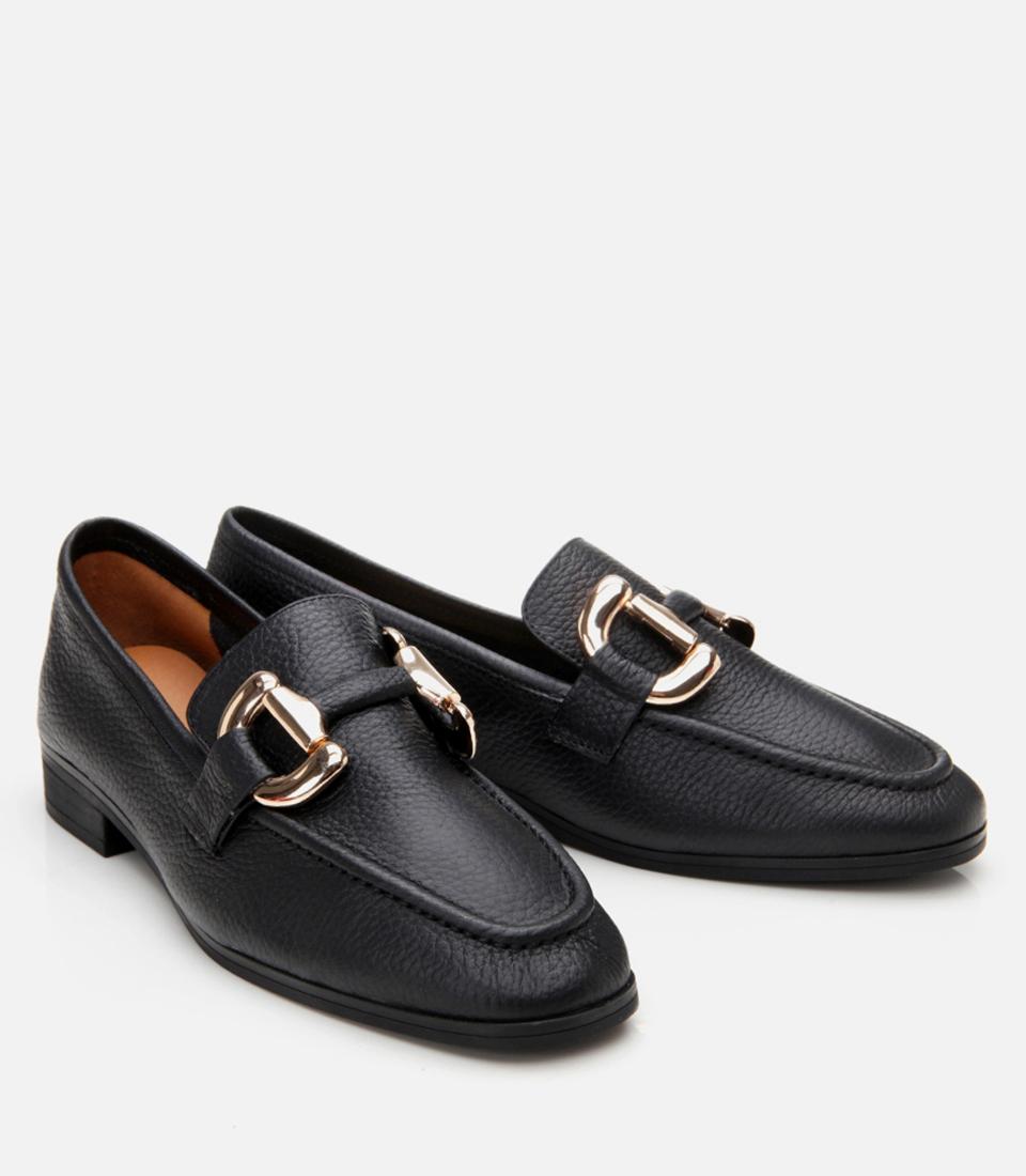 Kadın Deri Siyah Tokalı Günlük Loafer