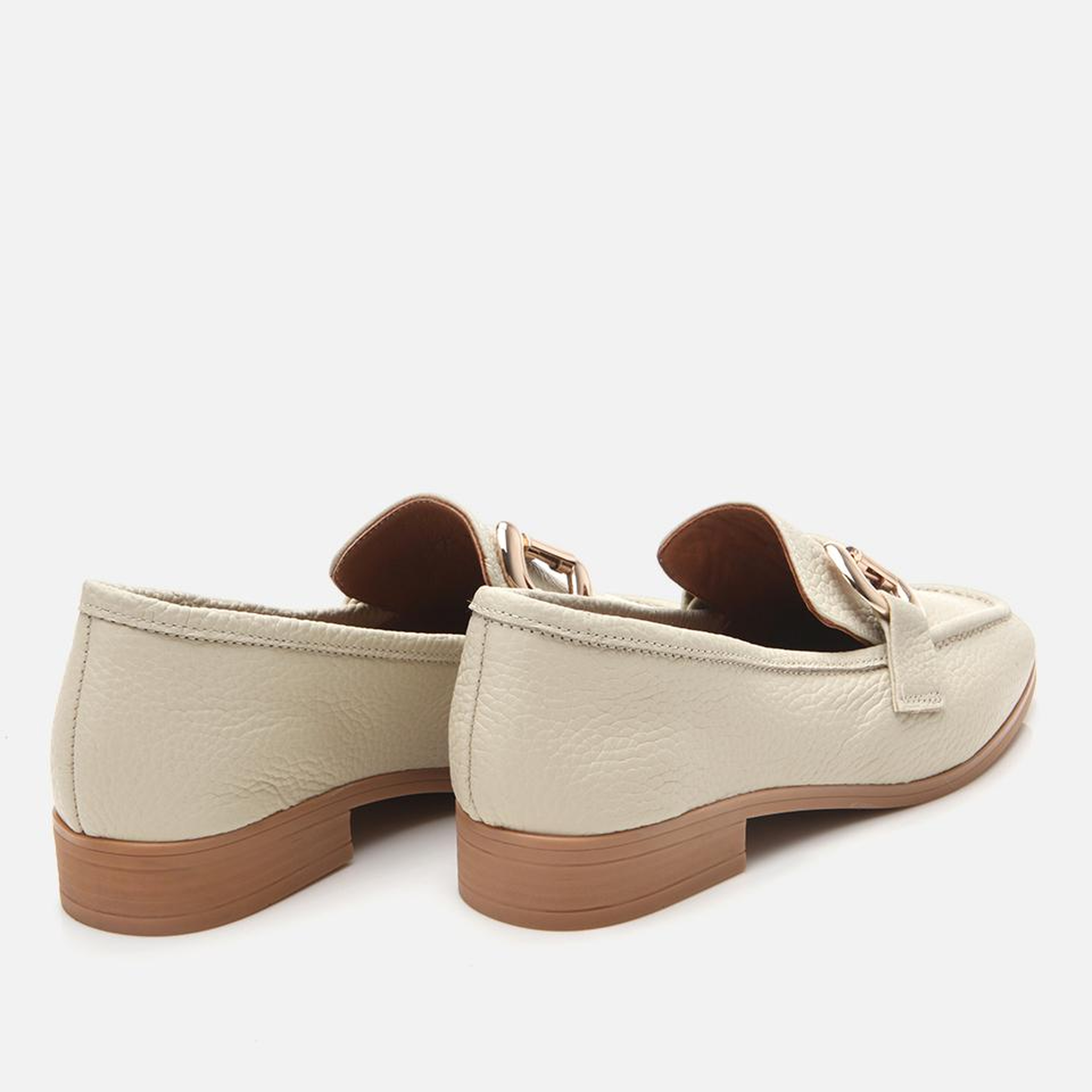 Kadın Deri Ekru Tokalı Günlük Loafer