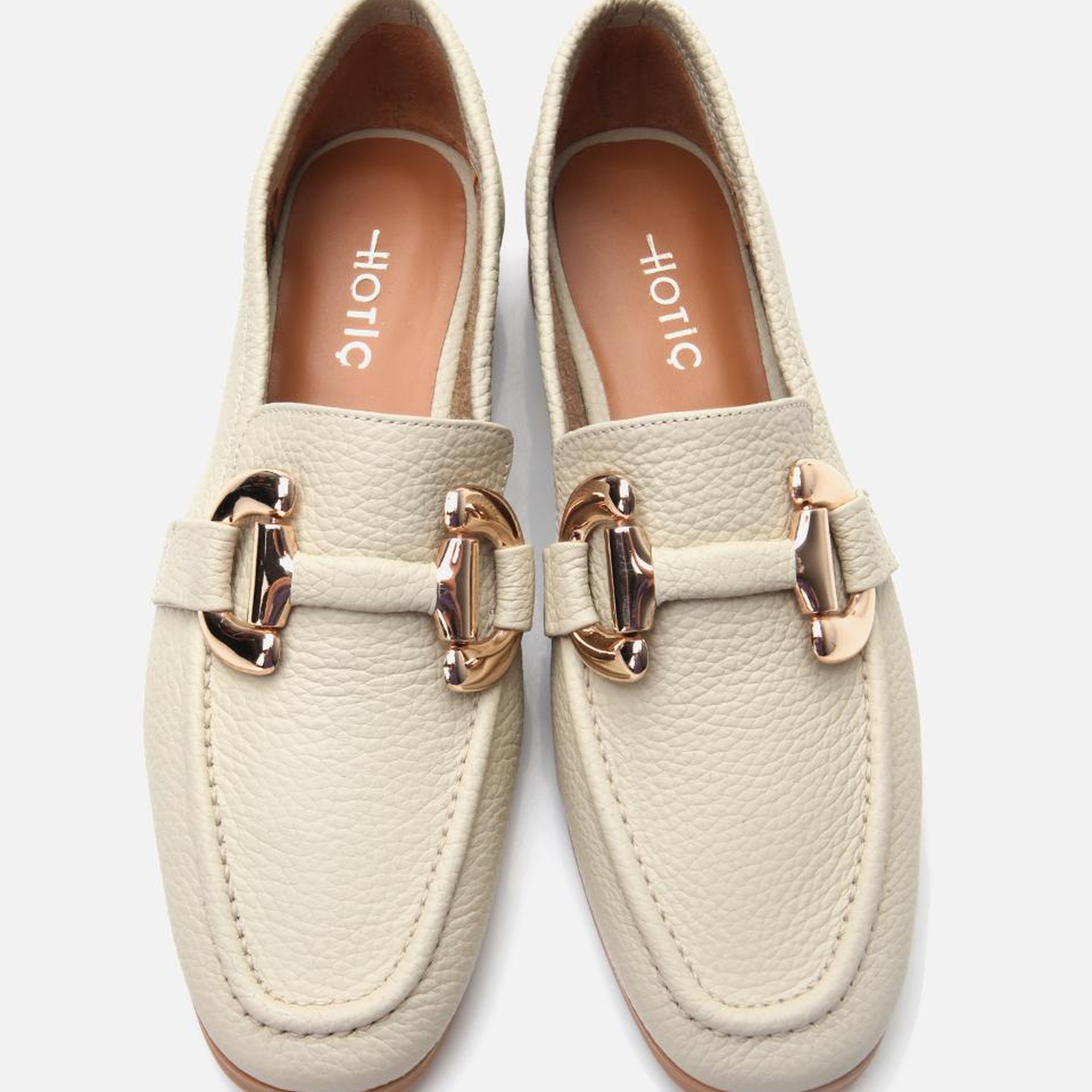 Kadın Deri Ekru Tokalı Günlük Loafer