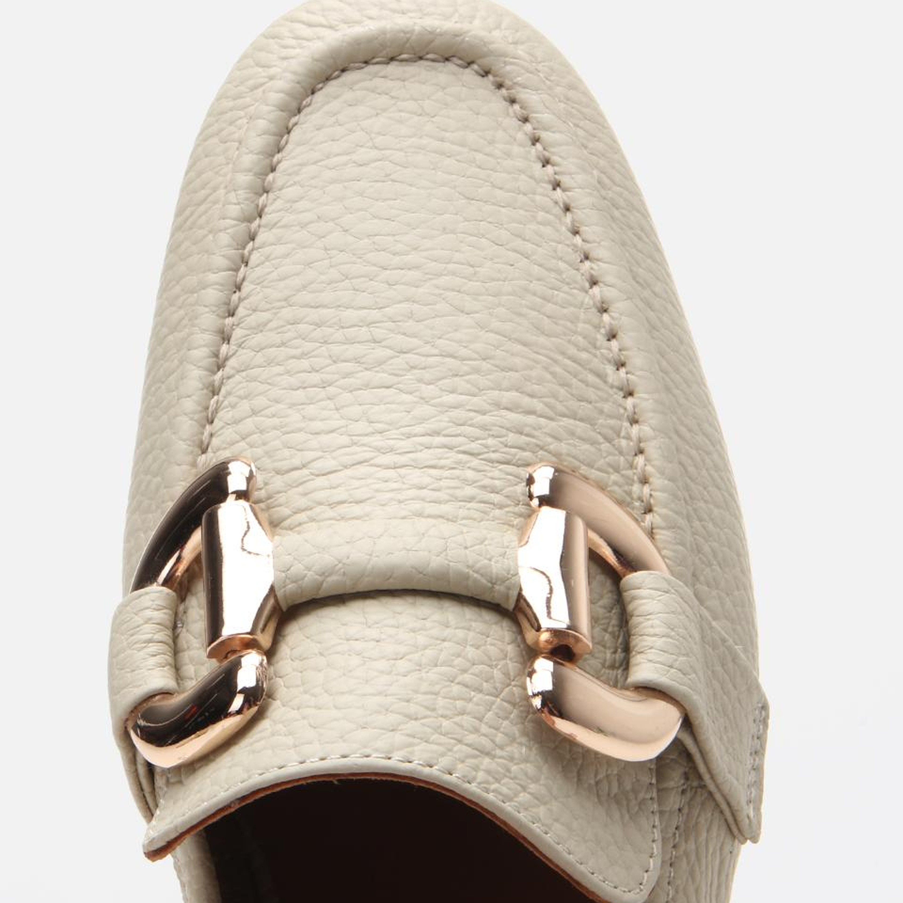 Kadın Deri Ekru Tokalı Günlük Loafer