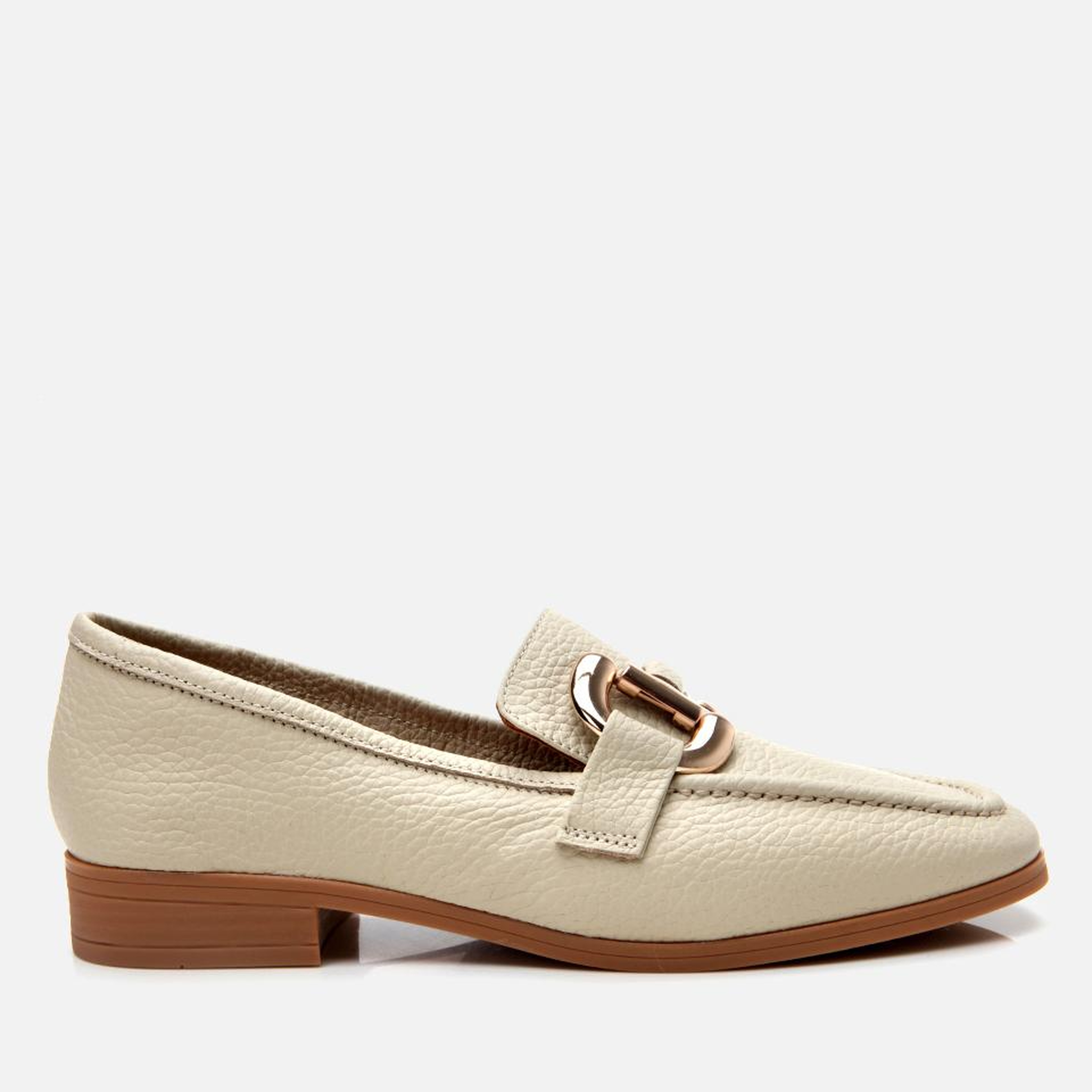 Kadın Deri Ekru Tokalı Günlük Loafer