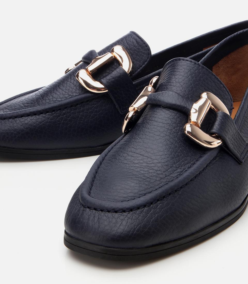 Kadın Deri Lacivert Tokalı Günlük Loafer