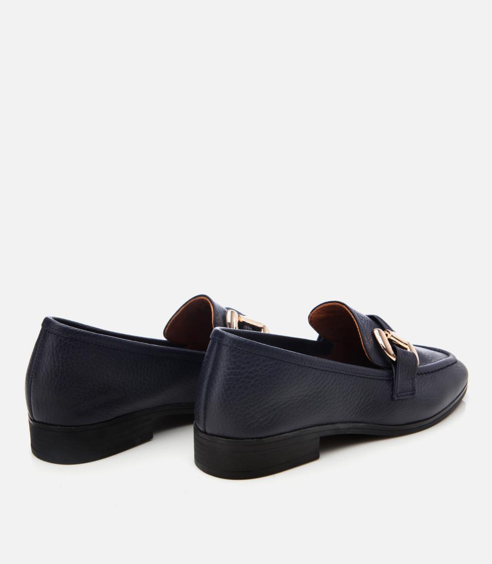 Kadın Deri Lacivert Tokalı Günlük Loafer