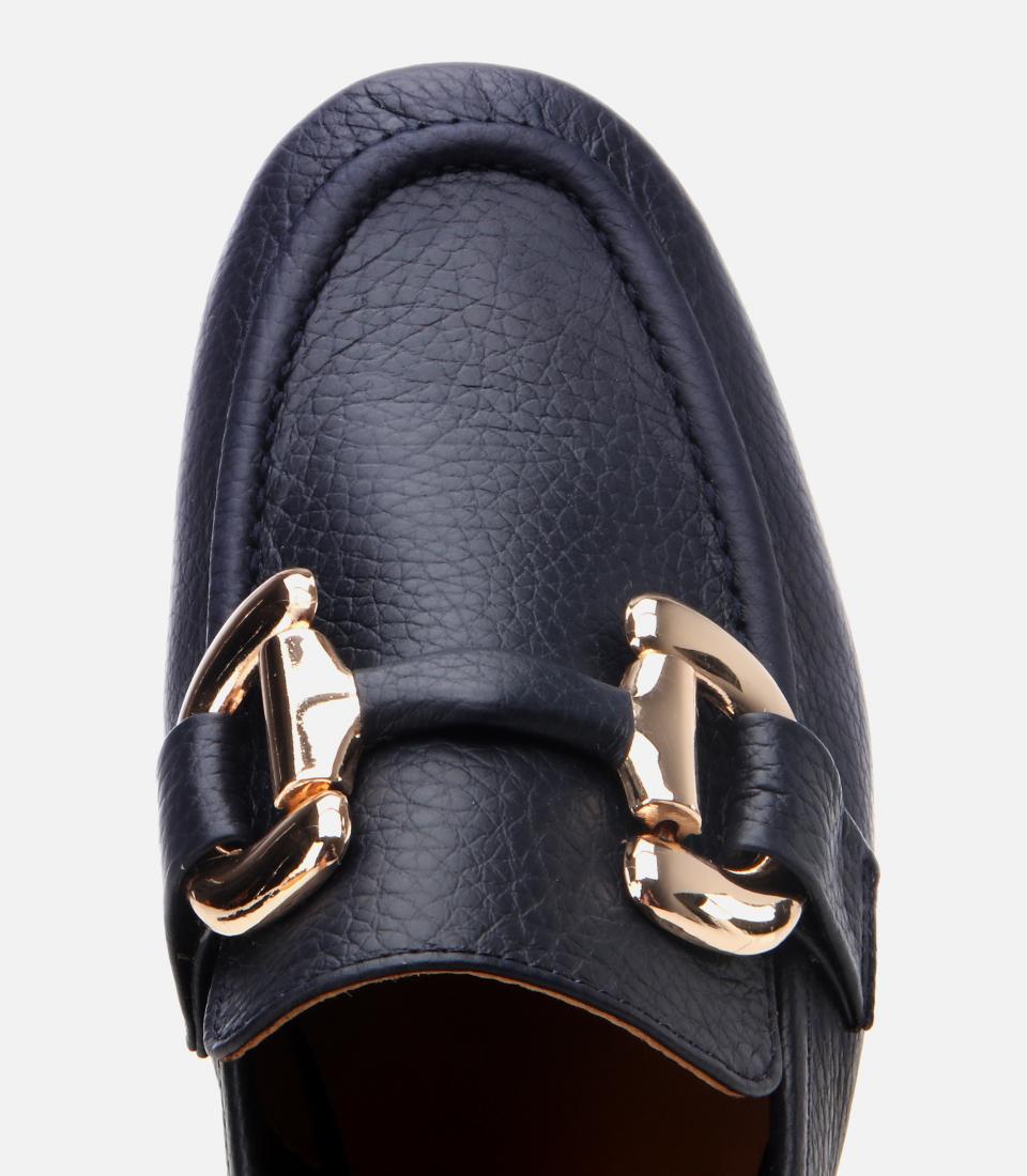 Kadın Deri Lacivert Tokalı Günlük Loafer