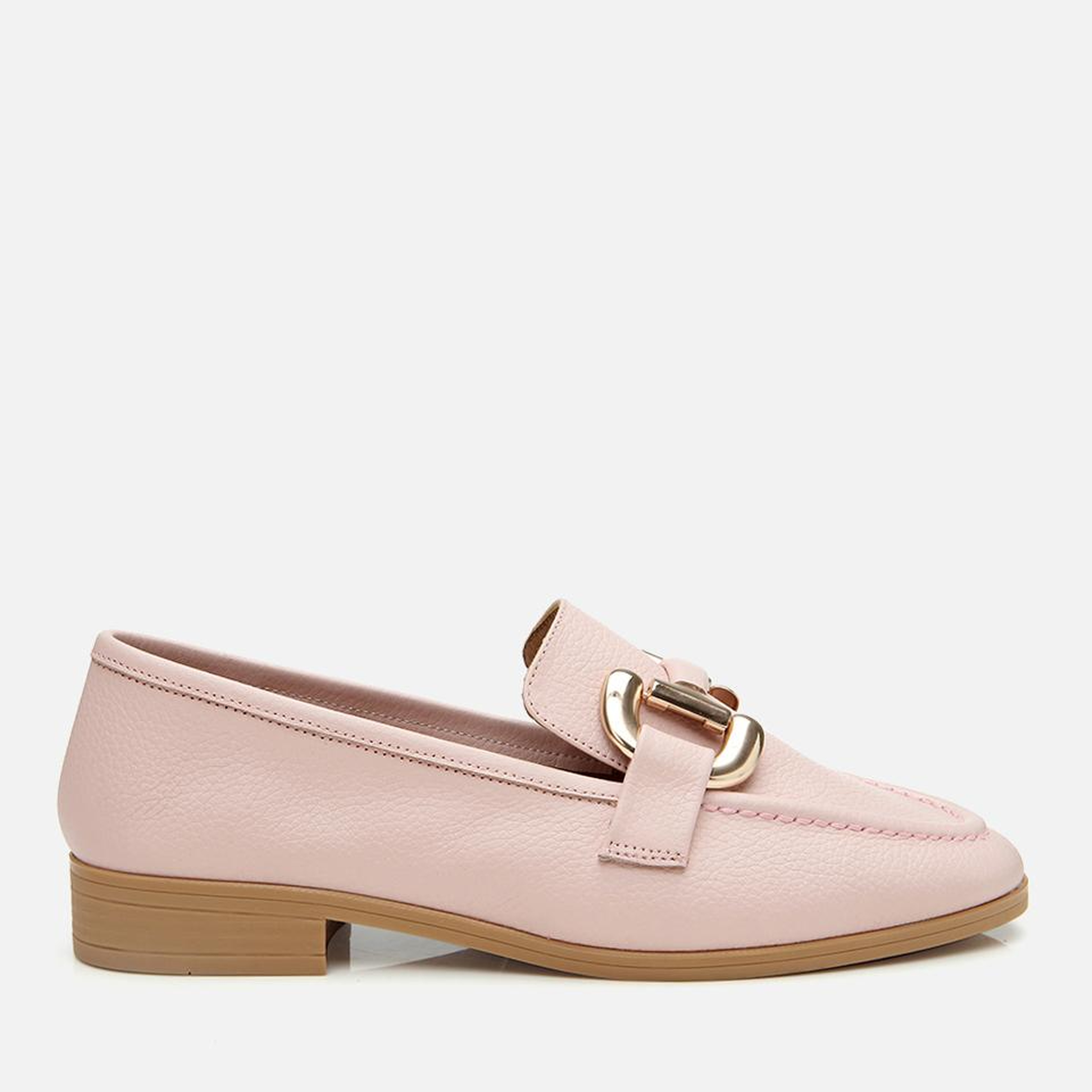 Kadın Deri Pembe Tokalı Günlük Loafer