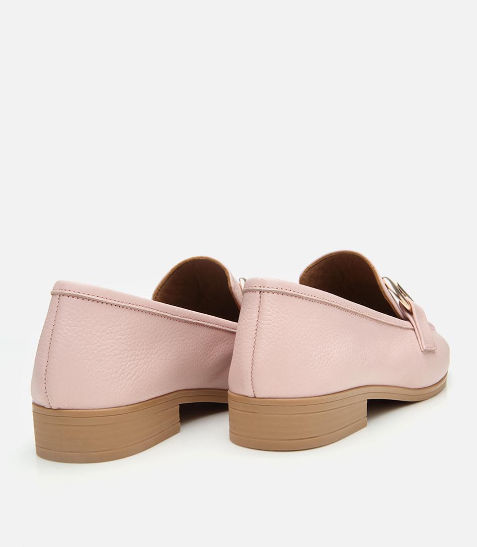 Kadın Deri Pembe Tokalı Günlük Loafer