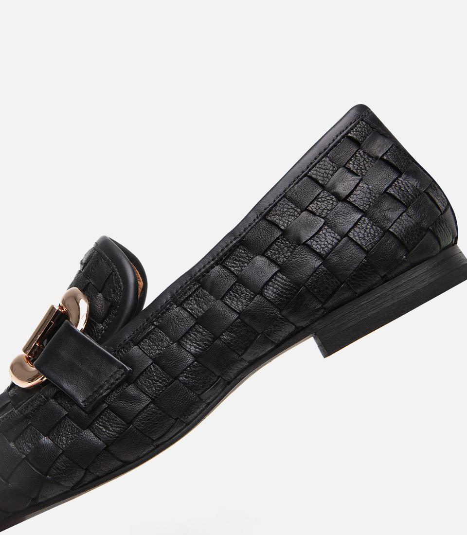 Kadın Deri Siyah Örgü Detaylı Tokalı Klasik Loafer