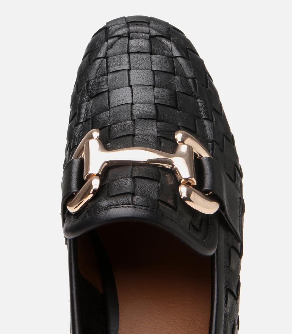 Kadın Deri Siyah Örgü Detaylı Tokalı Klasik Loafer
