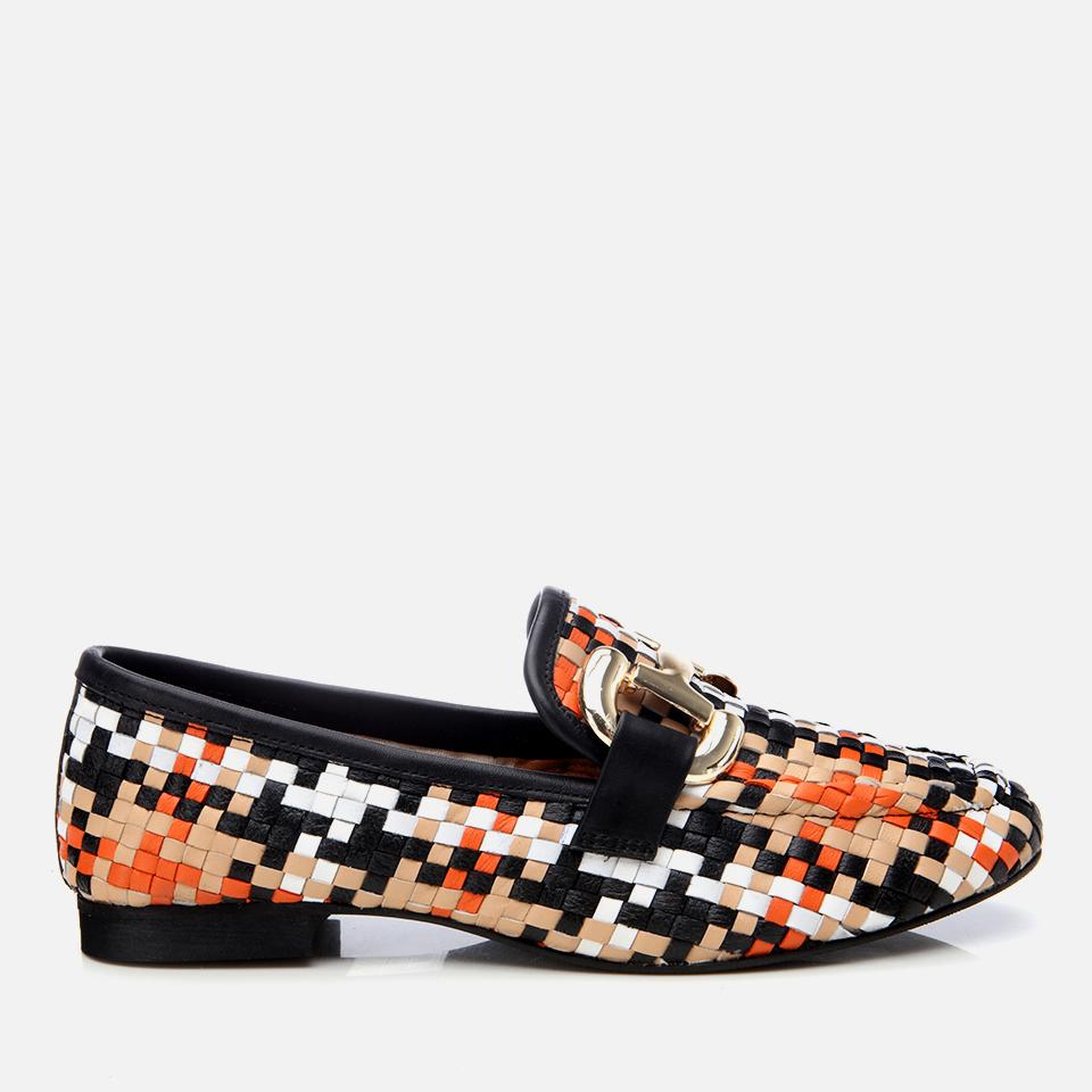 Kadın Deri Renkli Örgü Detaylı Tokalı Klasik Loafer