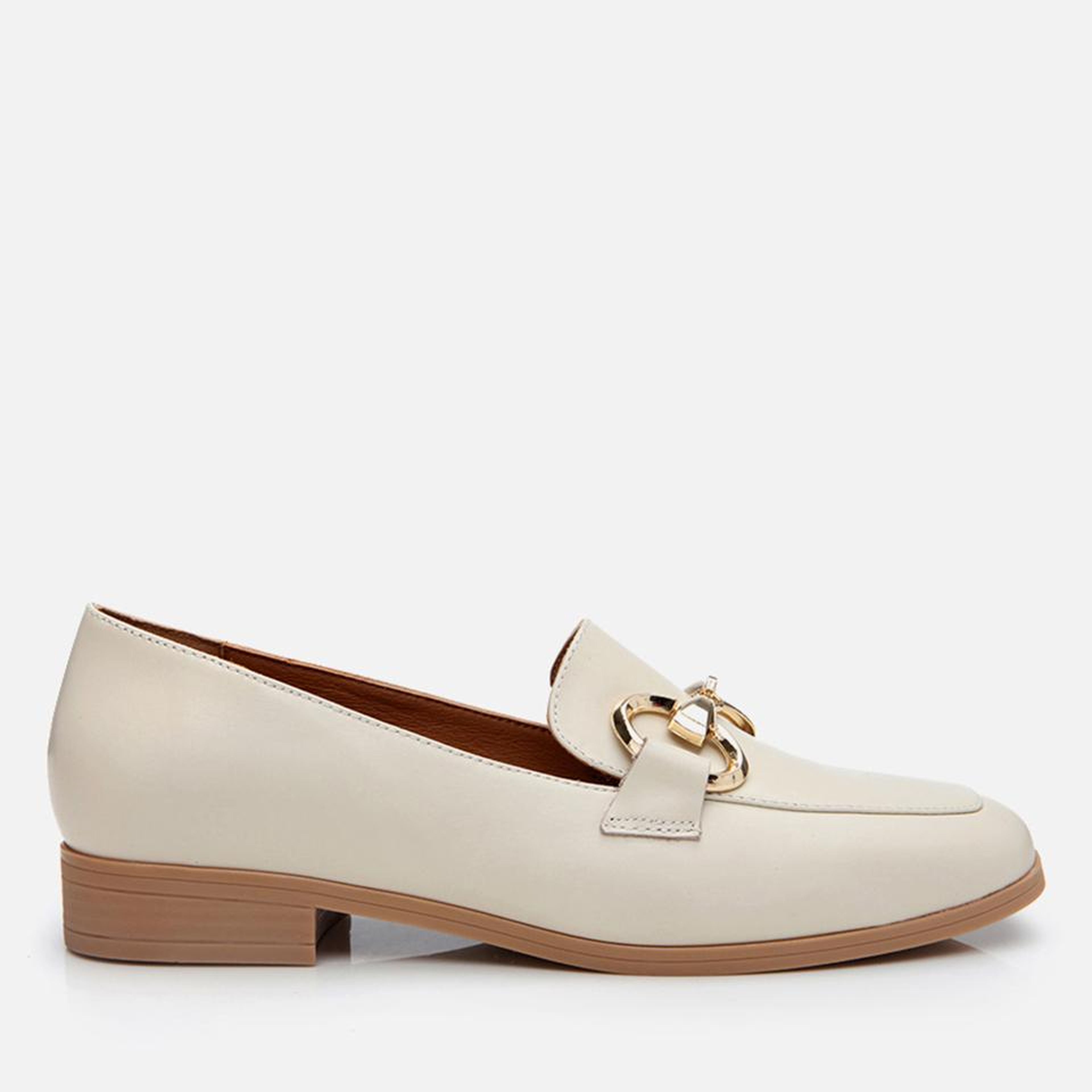 Kadın Deri Ekru Tokalı Klasik Loafer