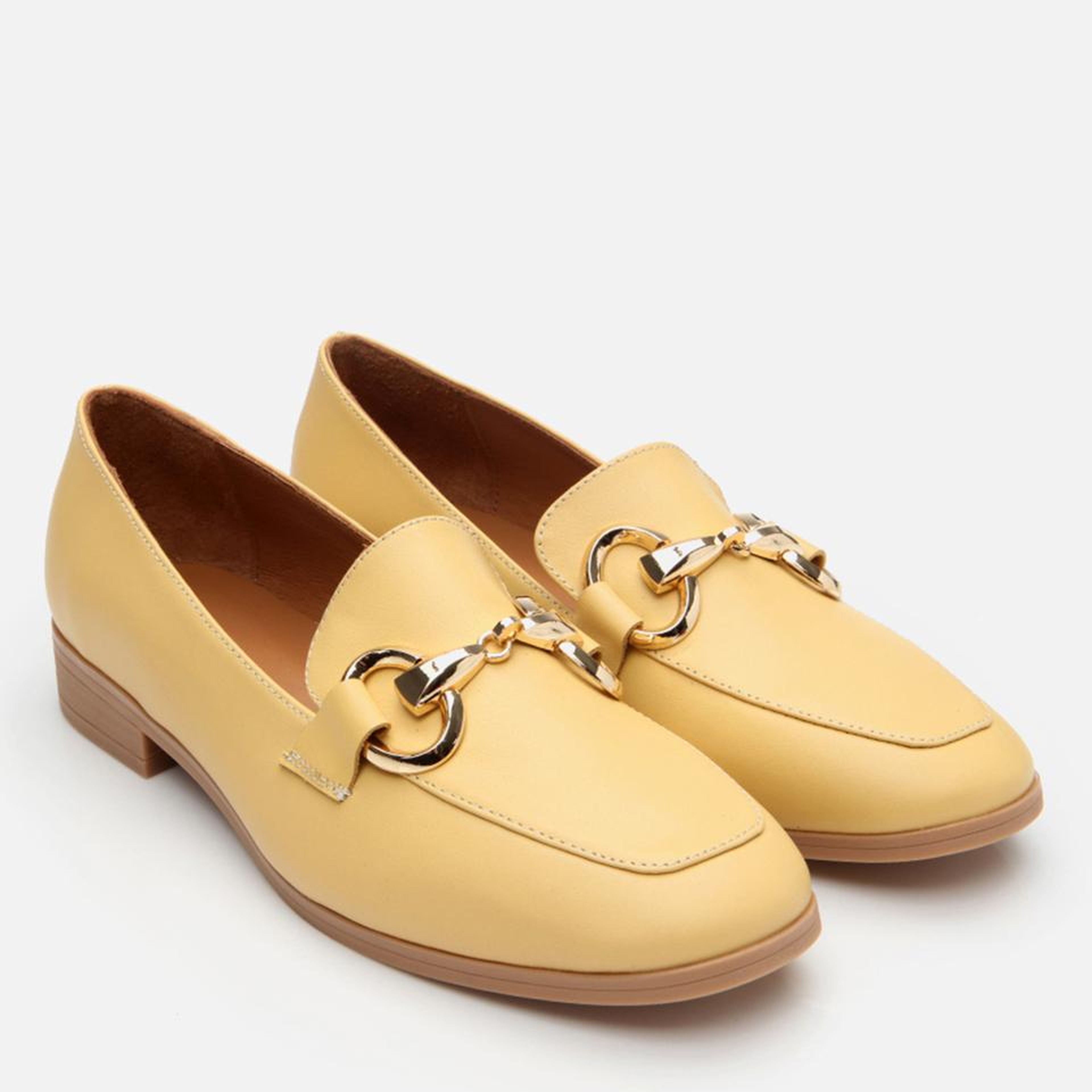 Kadın Deri Sarı Tokalı Klasik Loafer