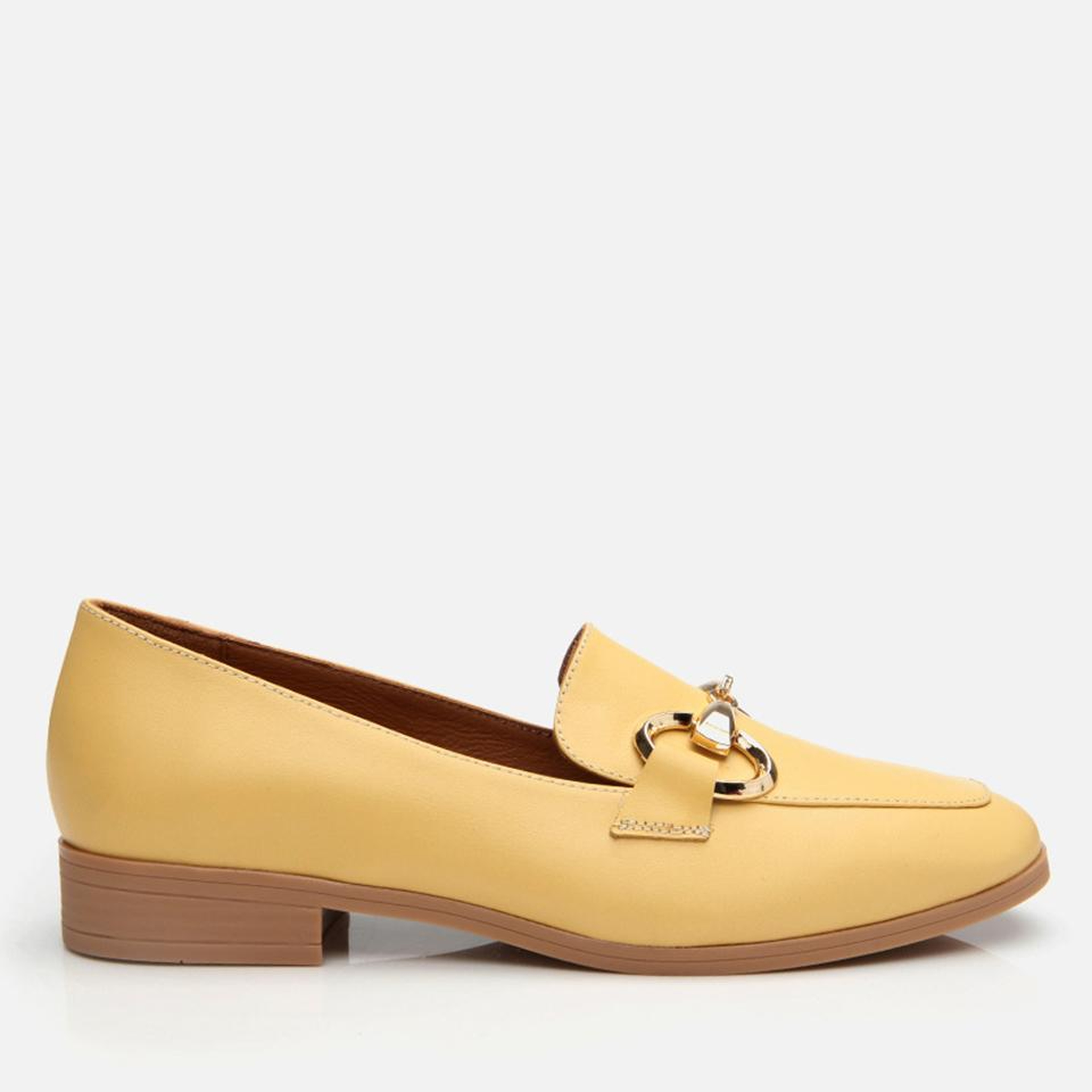 Kadın Deri Sarı Tokalı Klasik Loafer