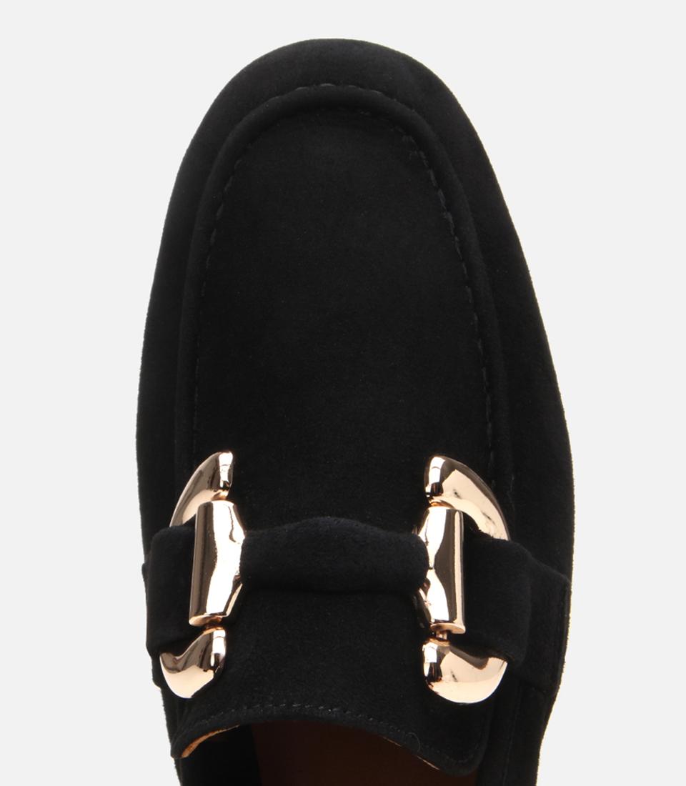 Kadın Süet Deri Siyah Tokalı Günlük Loafer