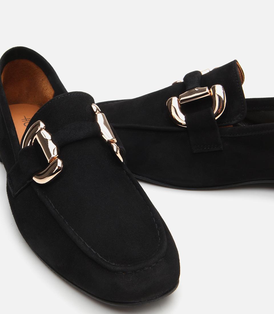 Kadın Süet Deri Siyah Tokalı Günlük Loafer