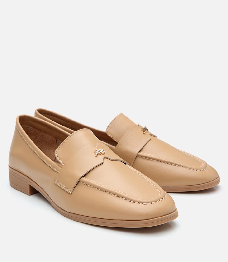 Kadın Deri Bej Esnek Tabanlı Klasik Loafer