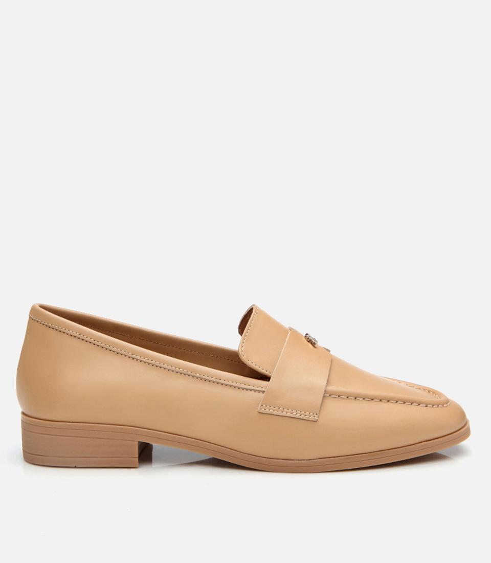 Kadın Deri Bej Esnek Tabanlı Klasik Loafer