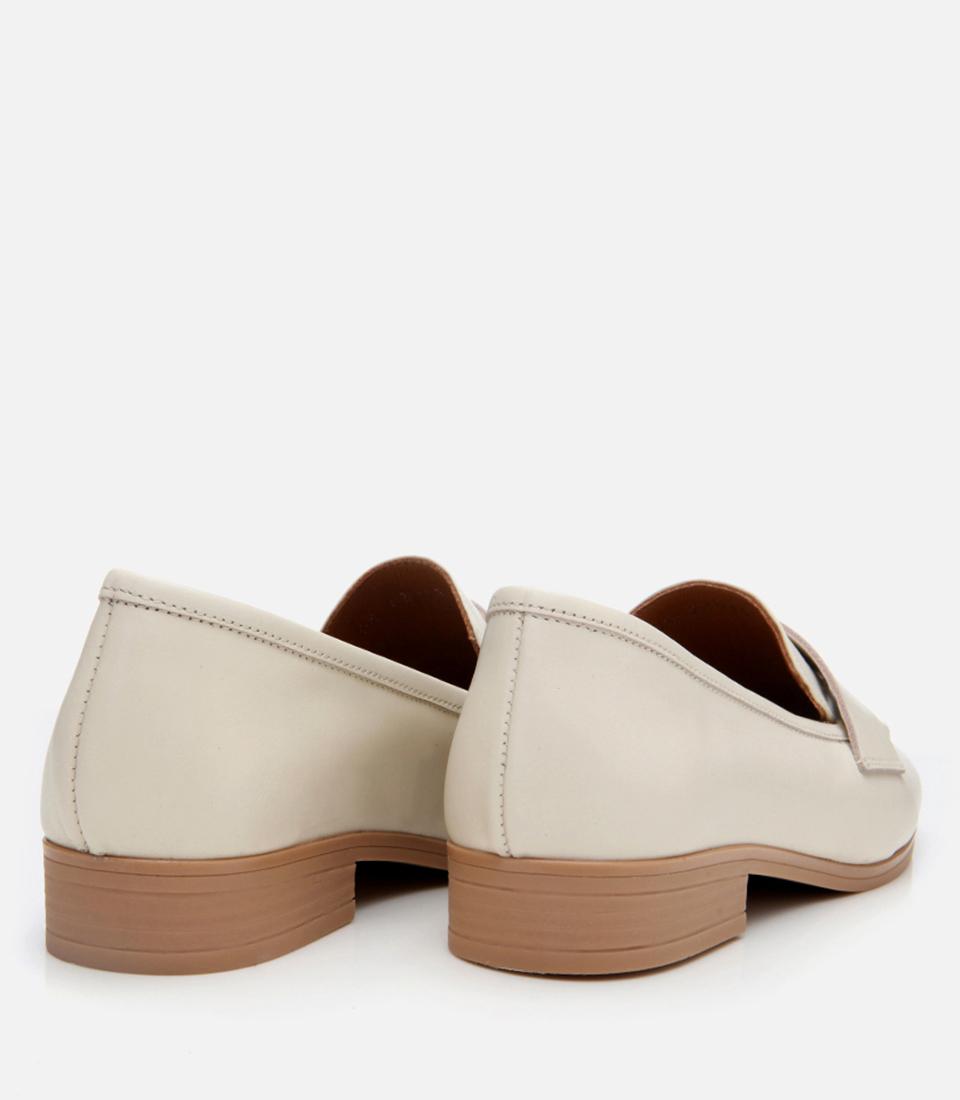 Kadın Deri Ekru Esnek Tabanlı Klasik Loafer