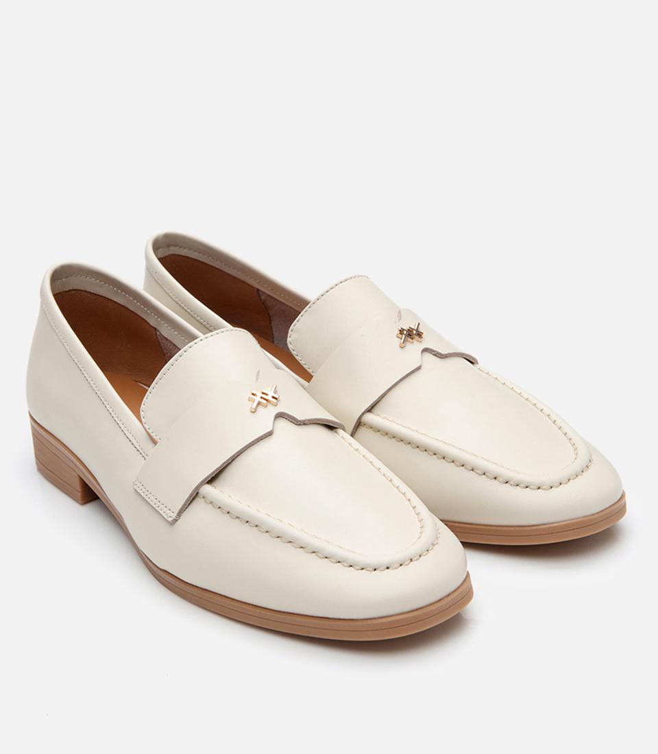 Kadın Deri Ekru Esnek Tabanlı Klasik Loafer