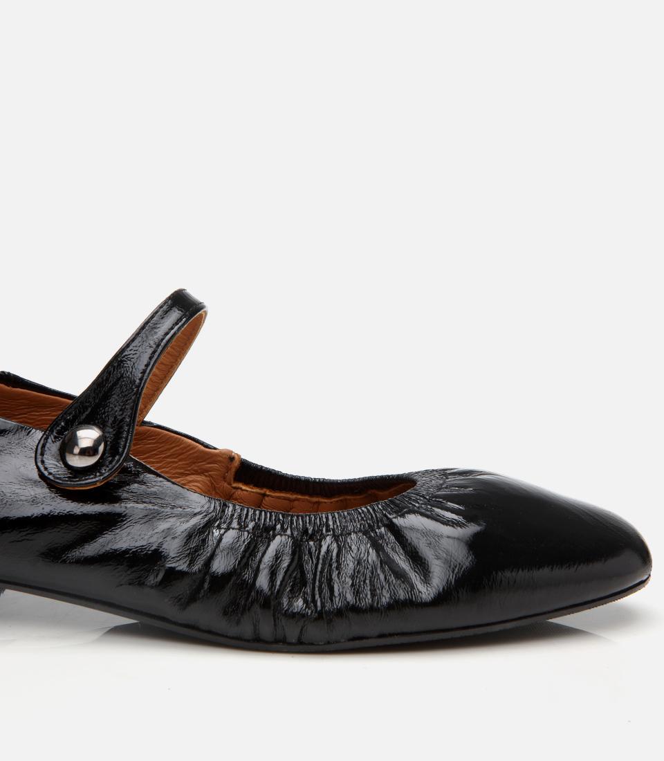 Kadın Deri Siyah Mary Jane Tokalı Babet