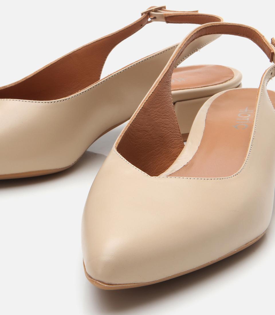 Kadın Deri Bej Arkası Açık Babet