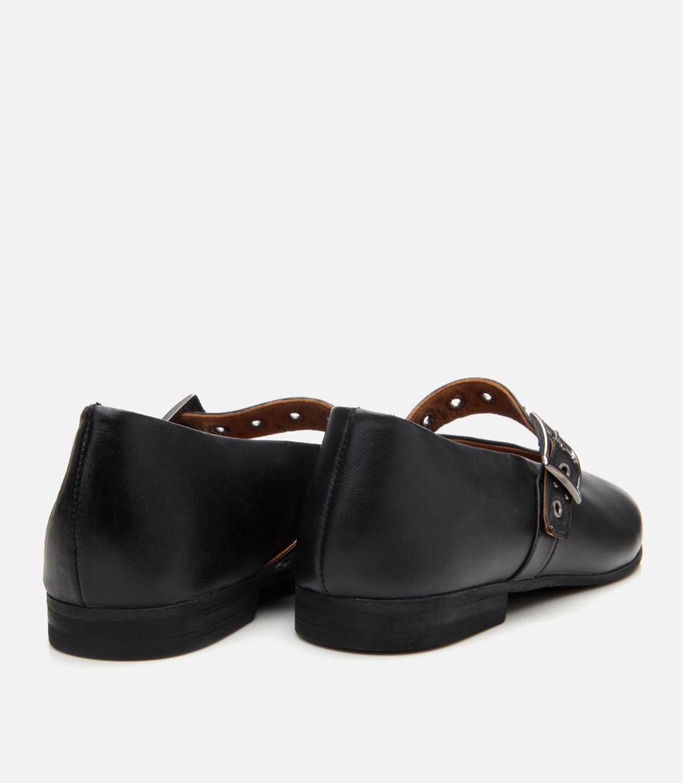 Kadın Deri Siyah Mary Jane Kemerli Babet