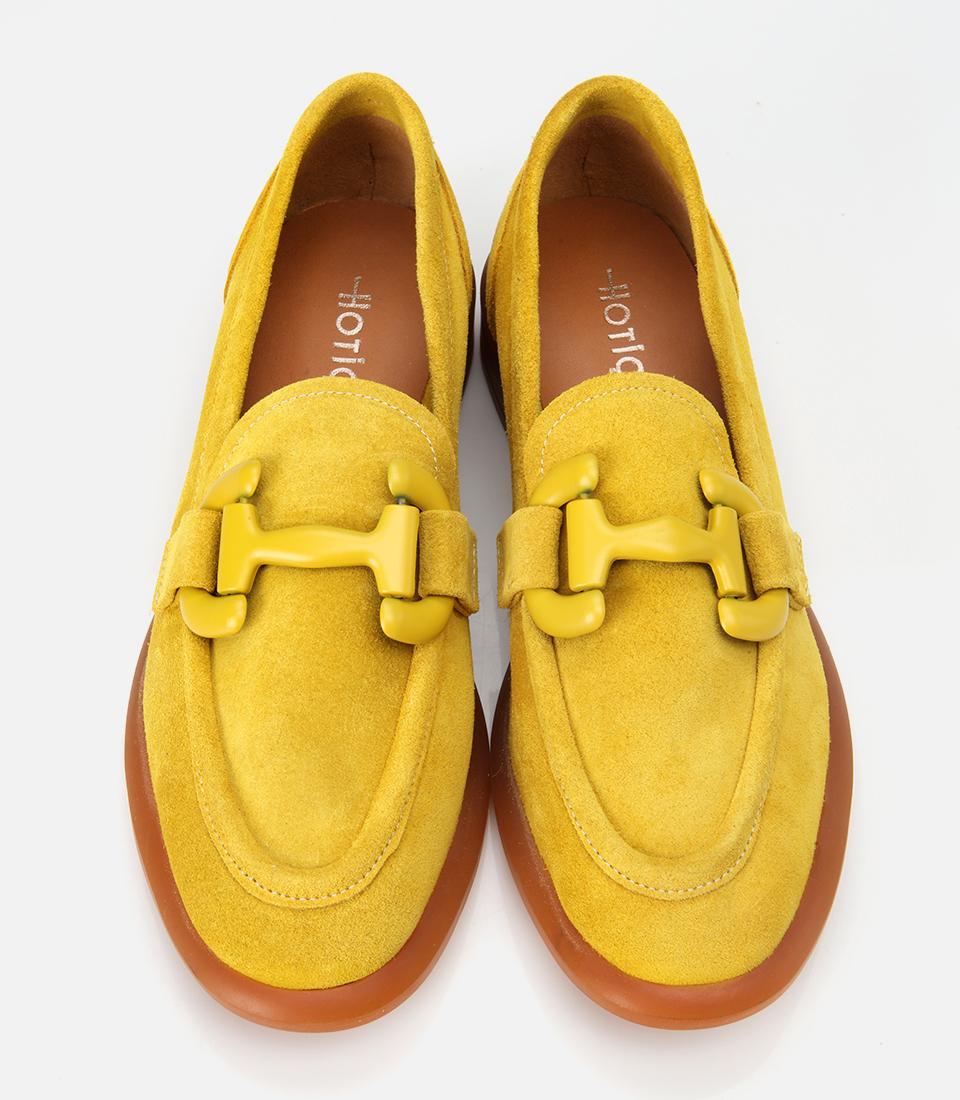 Kadın Süet Deri Sarı Esnek Tabanlı Günlük Loafer