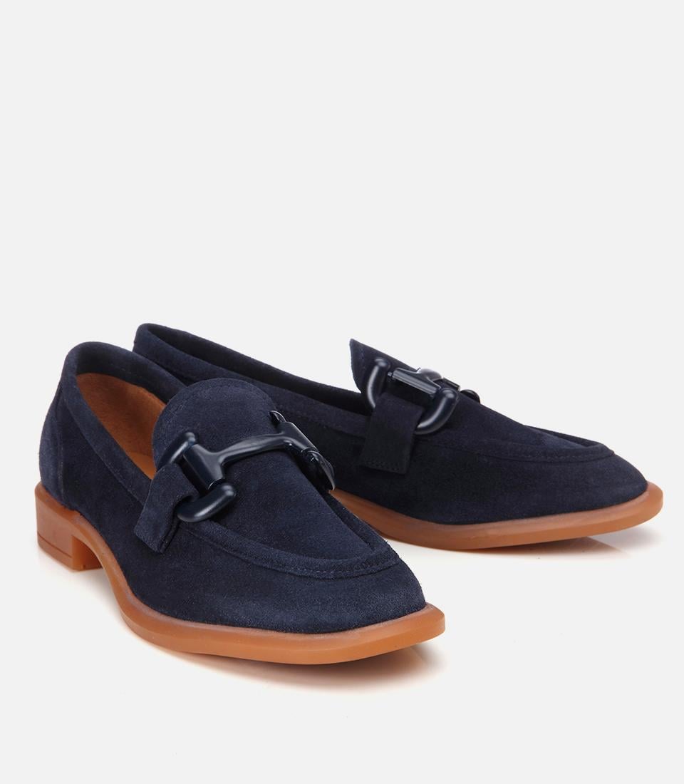 Kadın Süet Deri Lacivert Esnek Tabanlı Günlük Loafer