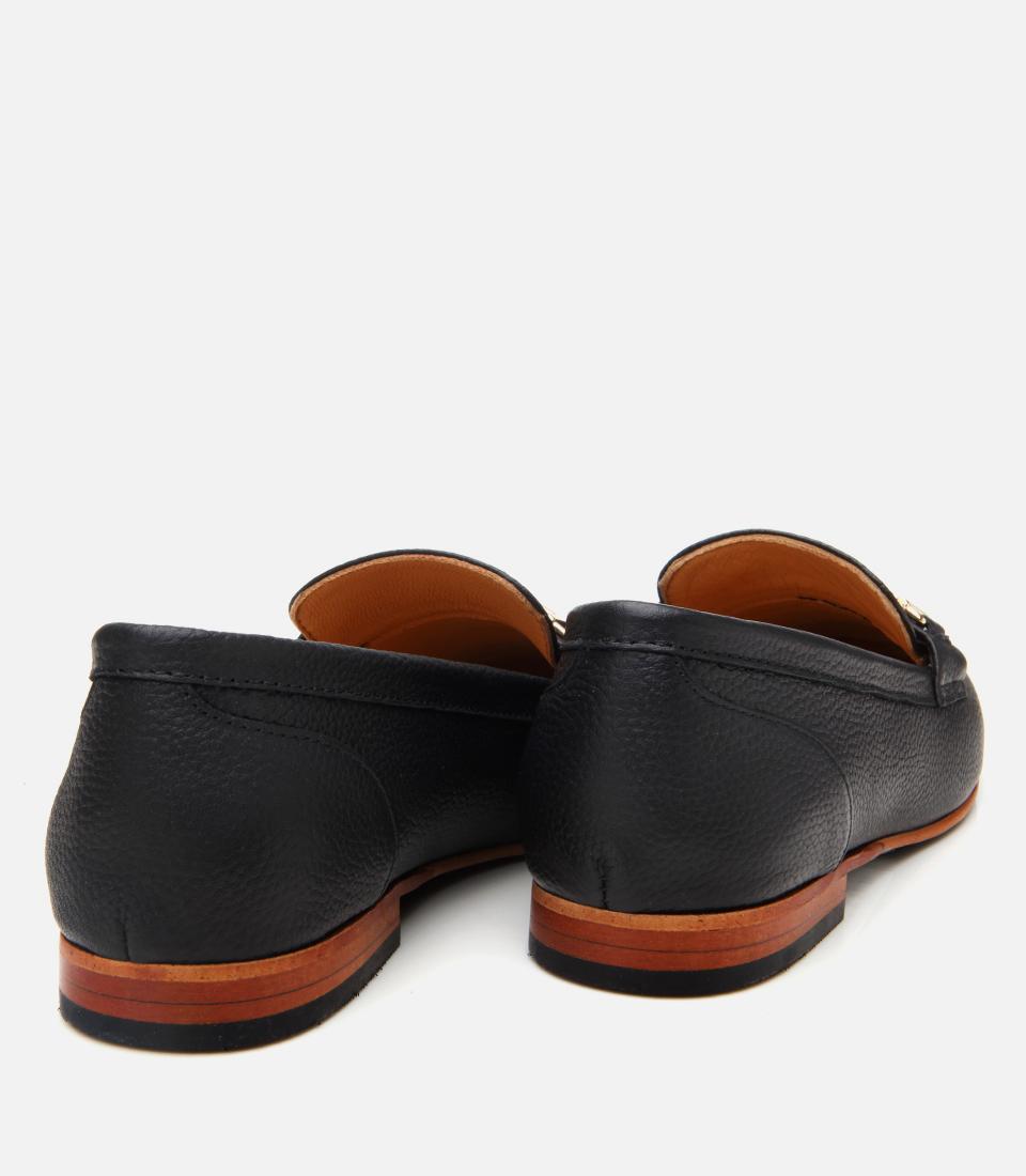 Kadın Deri Siyah Tokalı Klasik Loafer