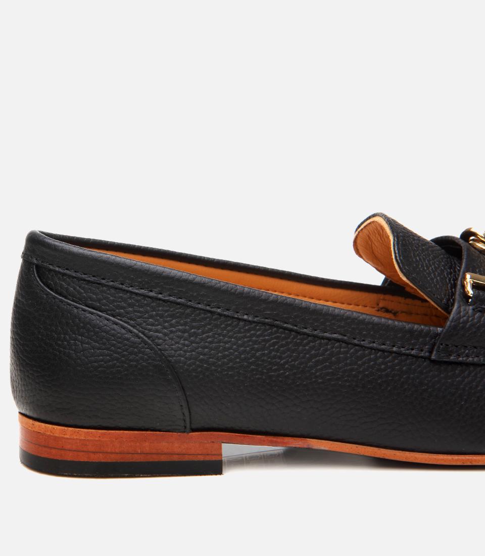 Kadın Deri Siyah Tokalı Klasik Loafer