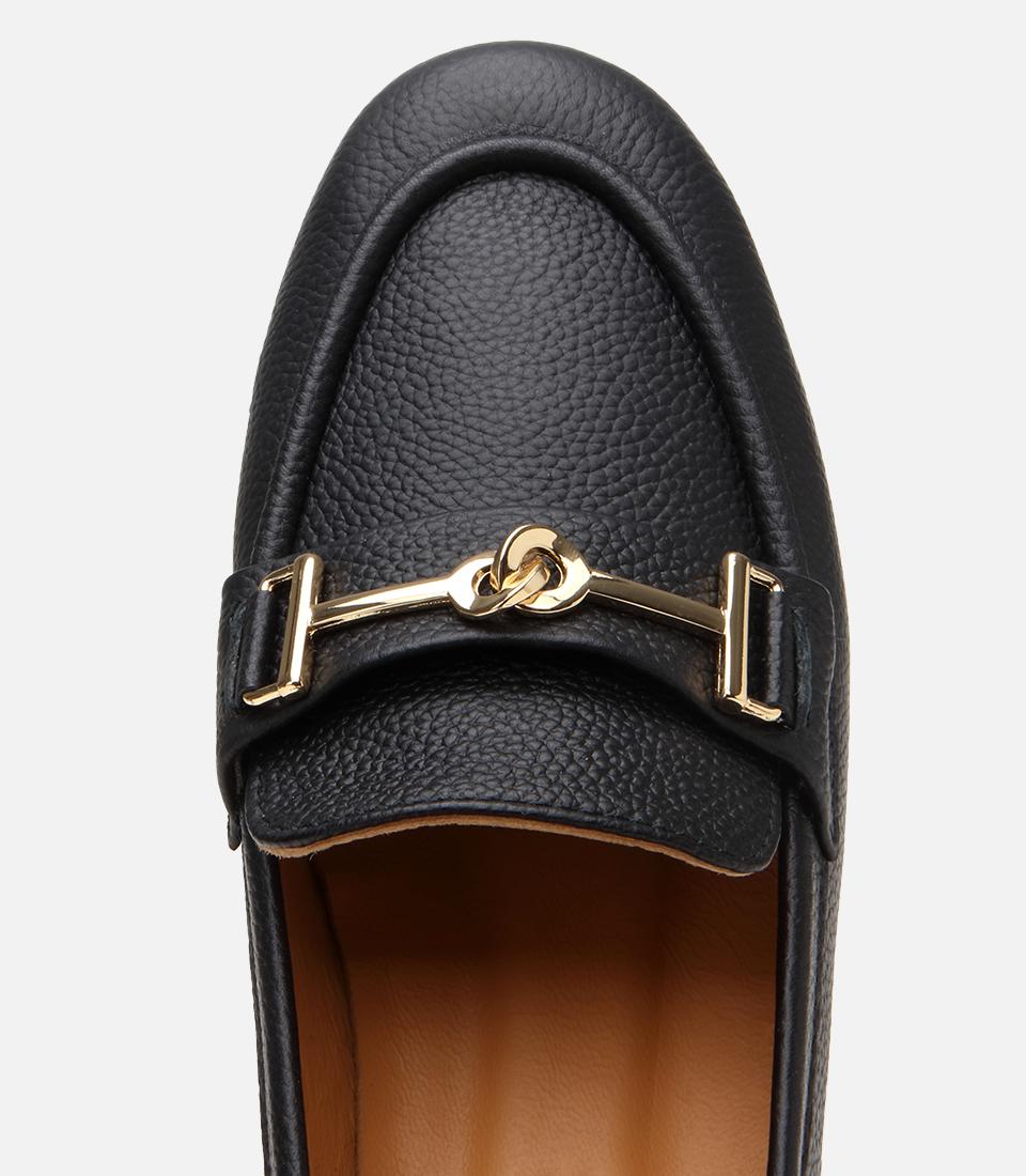 Kadın Deri Siyah Tokalı Klasik Loafer