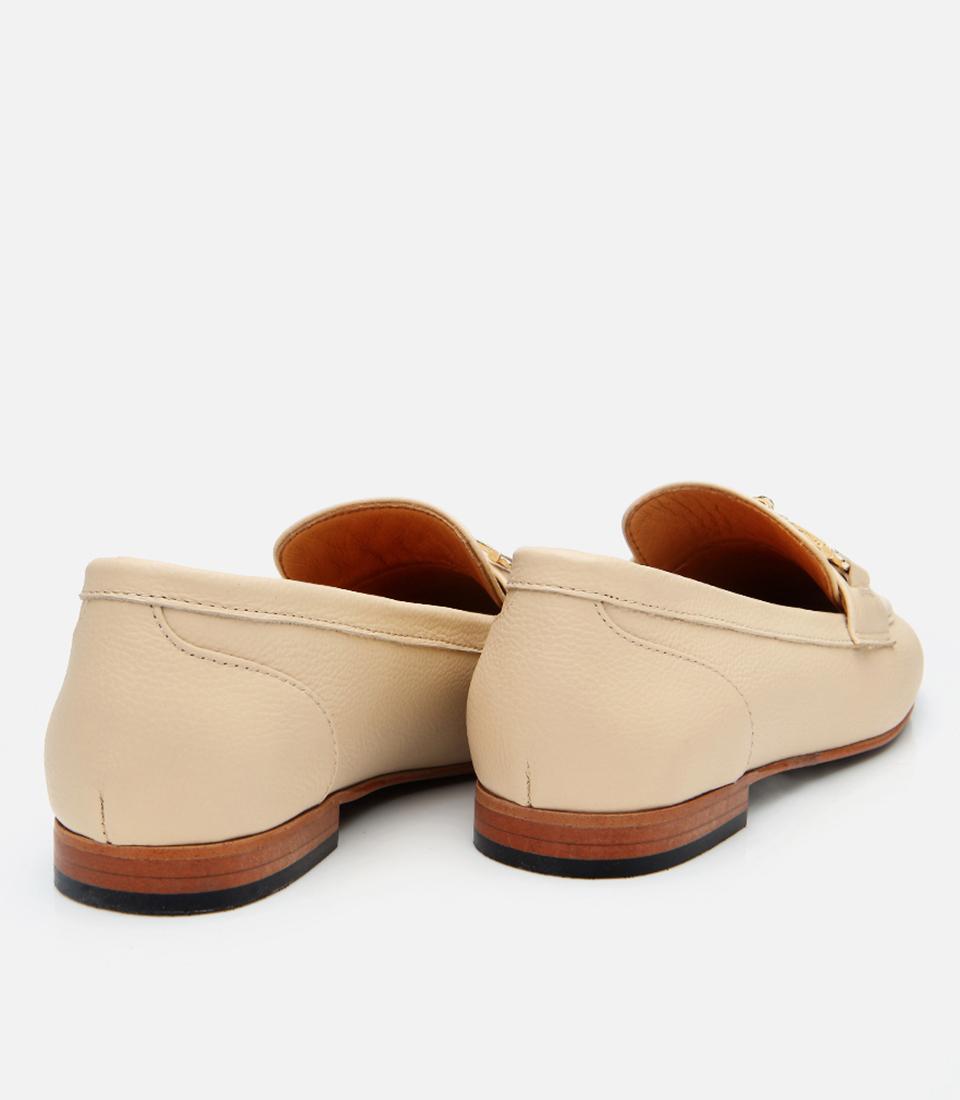 Kadın Deri Bej Tokalı Klasik Loafer