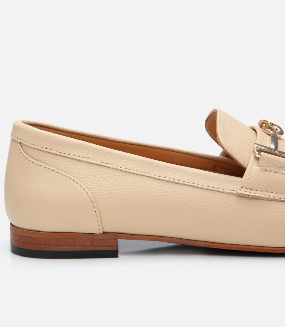 Kadın Deri Bej Tokalı Klasik Loafer