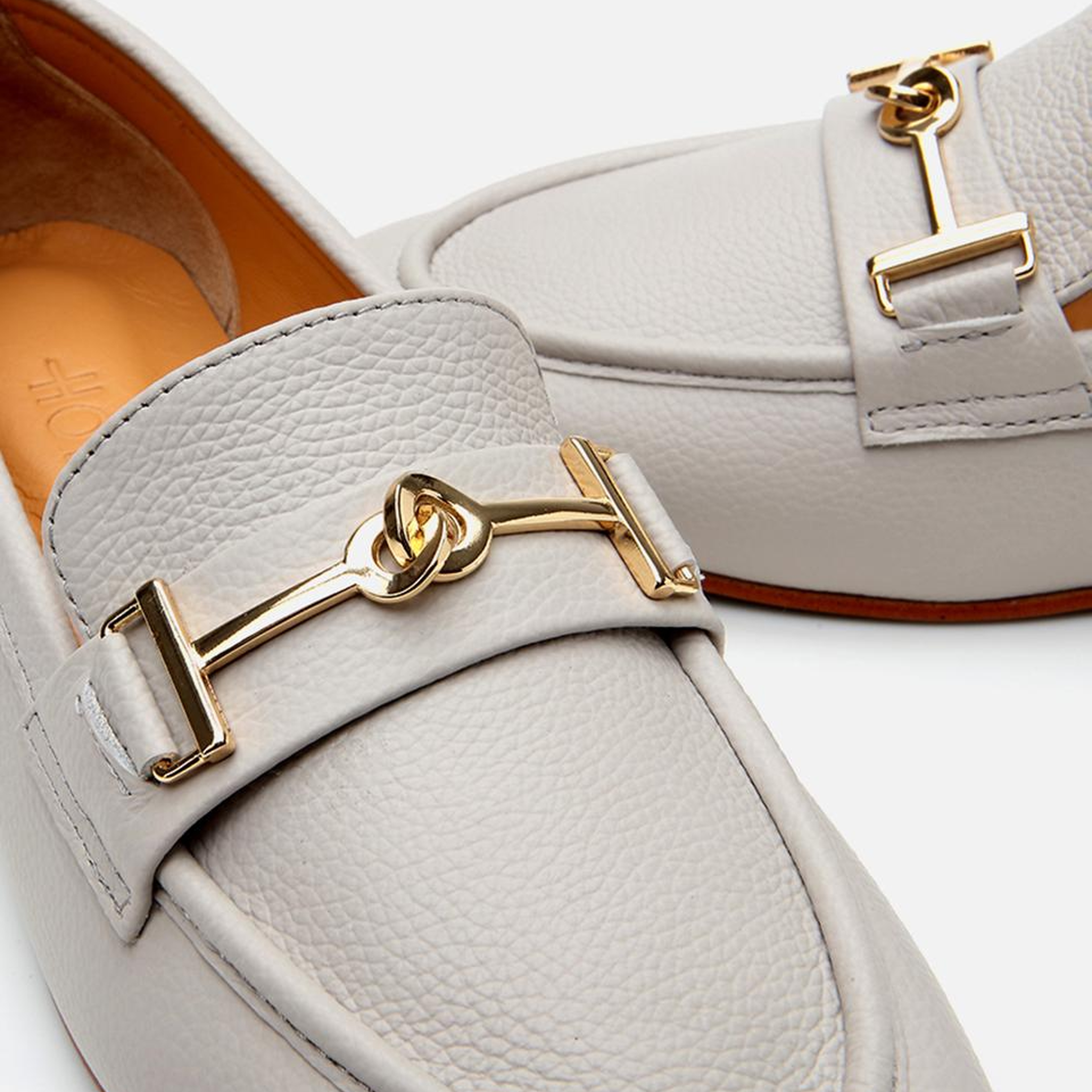 Kadın Deri Ekru Tokalı Klasik Loafer