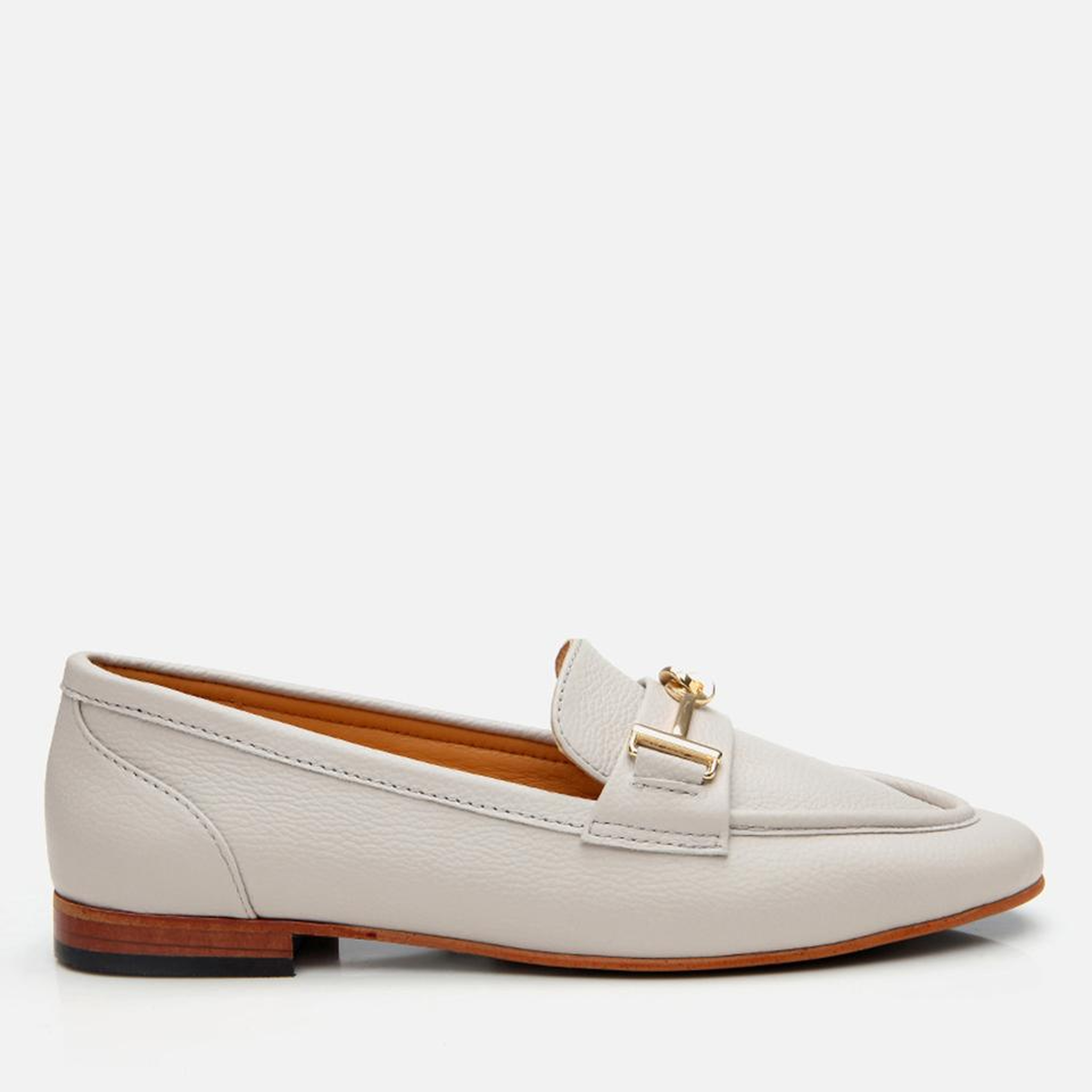 Kadın Deri Ekru Tokalı Klasik Loafer