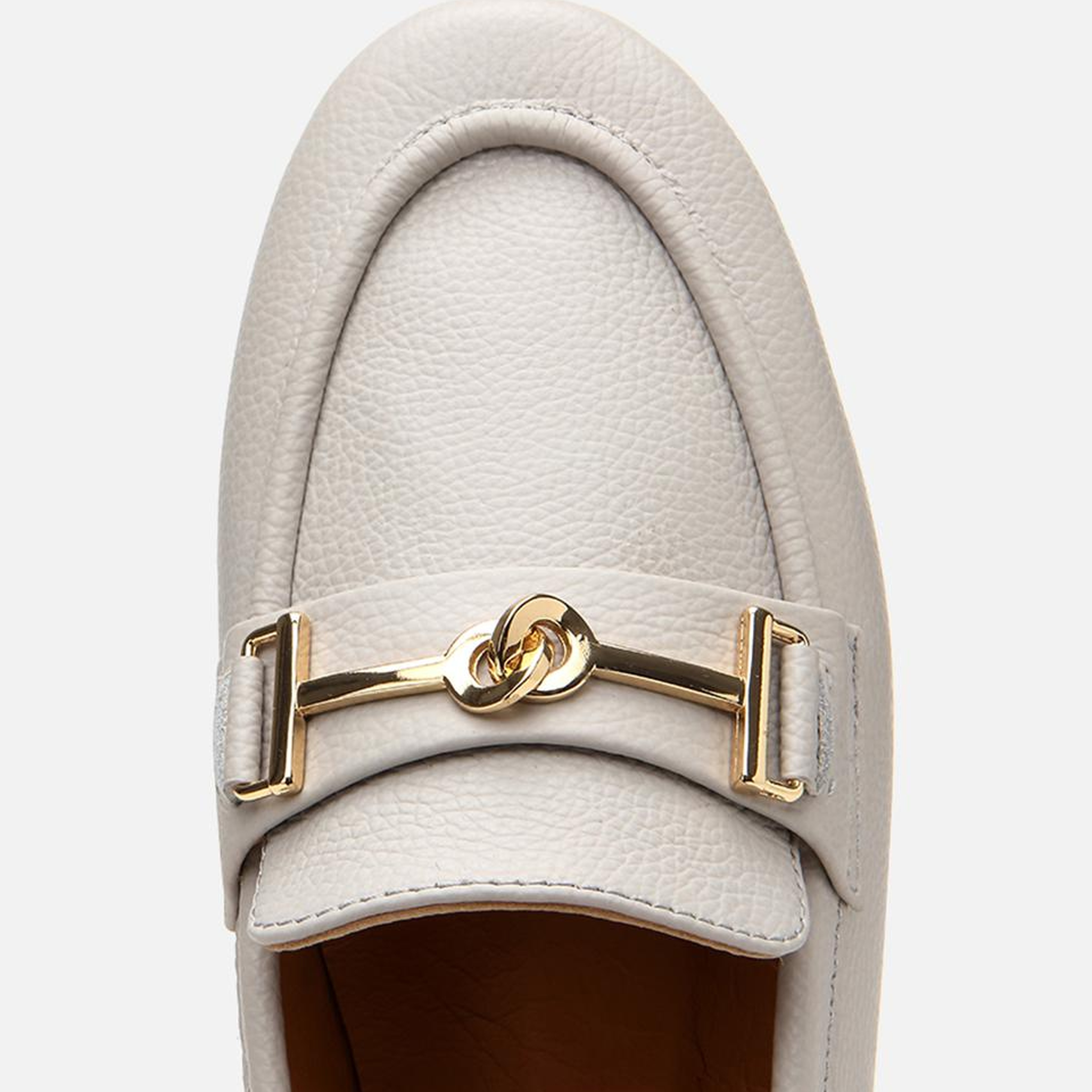 Kadın Deri Ekru Tokalı Klasik Loafer