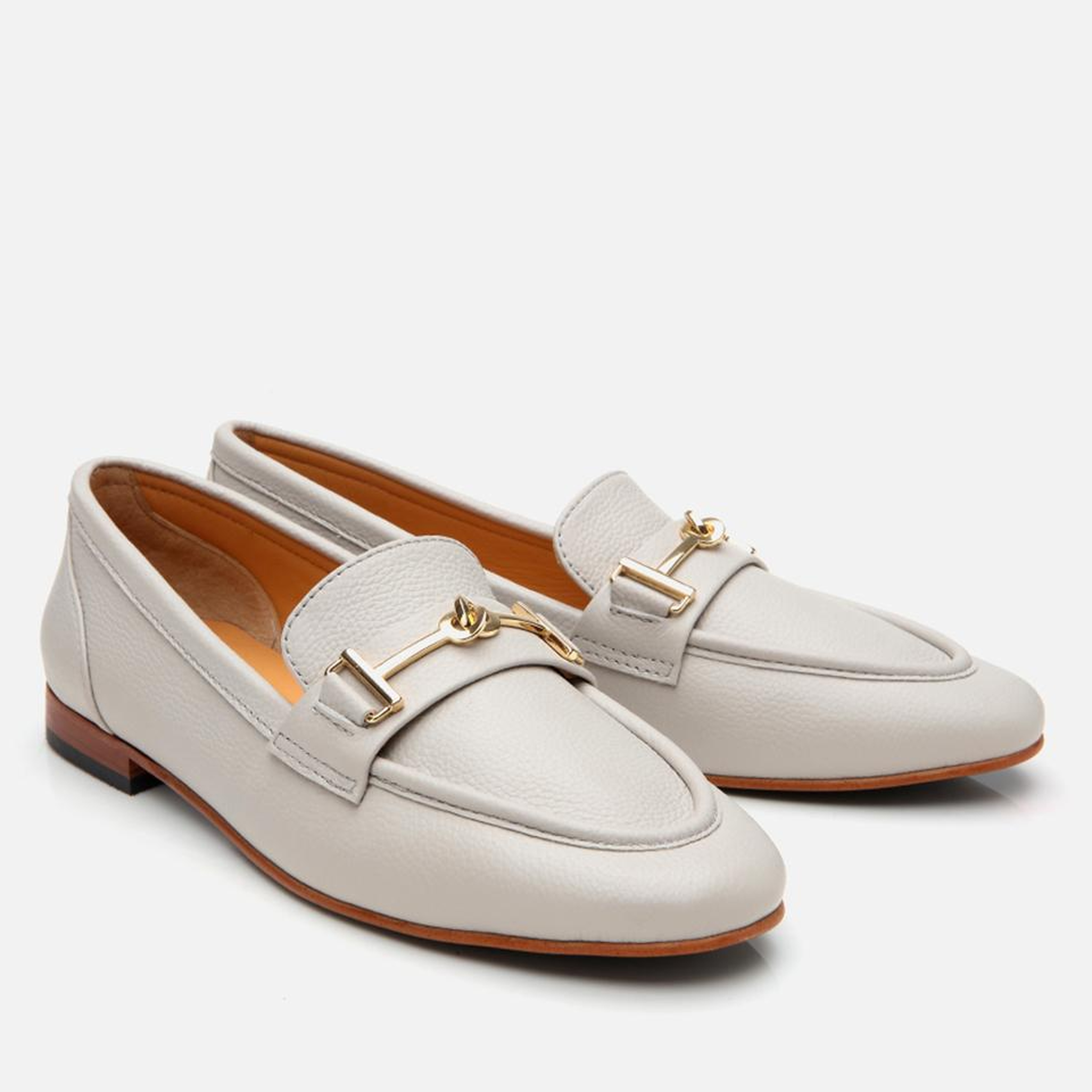 Kadın Deri Ekru Tokalı Klasik Loafer