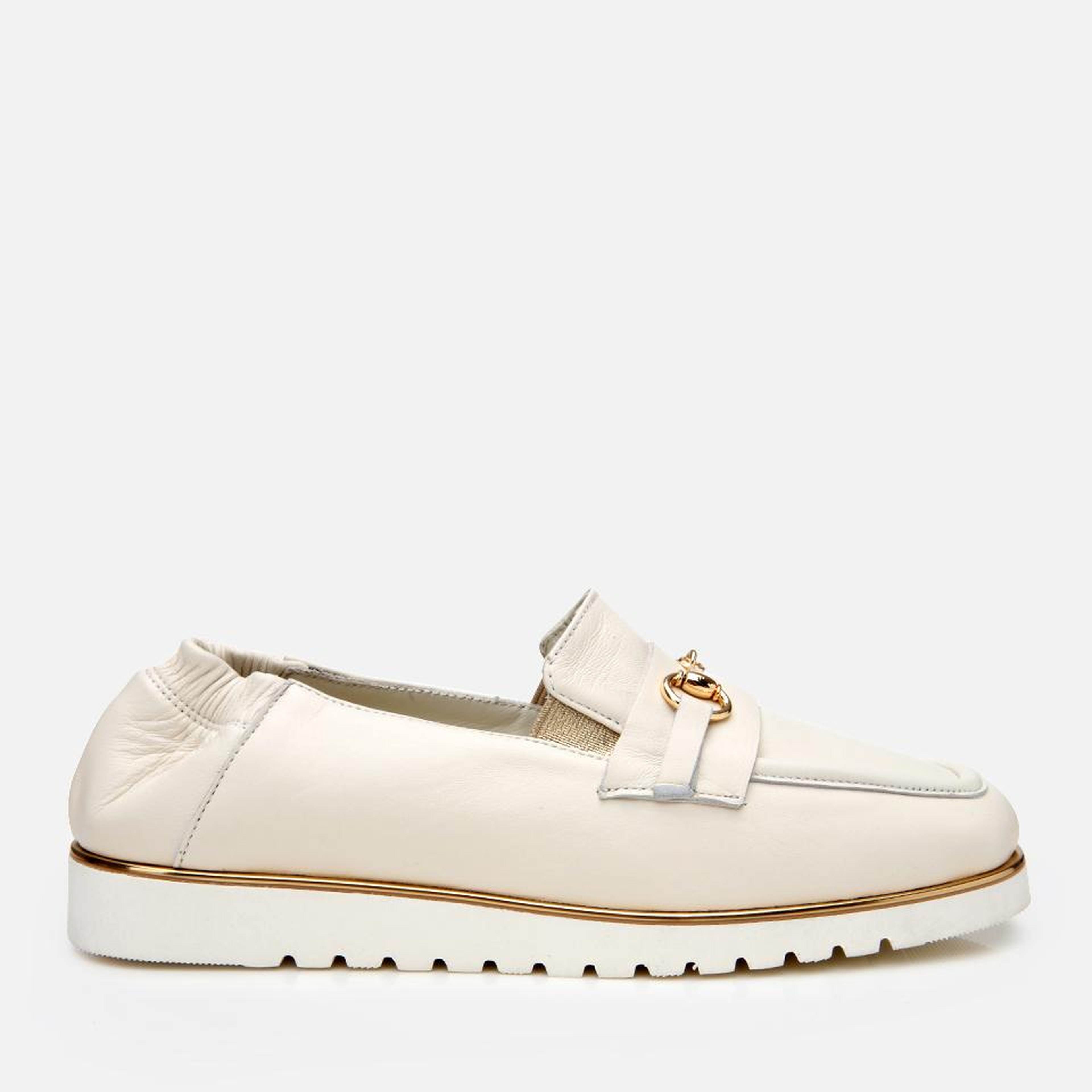 Kadın Deri Ekru Lastik Detaylı Tokalı Günlük Loafer