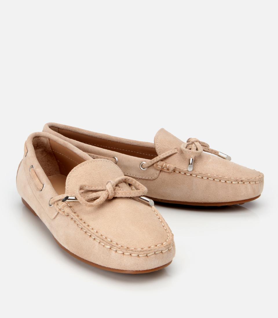 Kadın Süet Deri Bej Bağcık Detaylı Günlük Loafer
