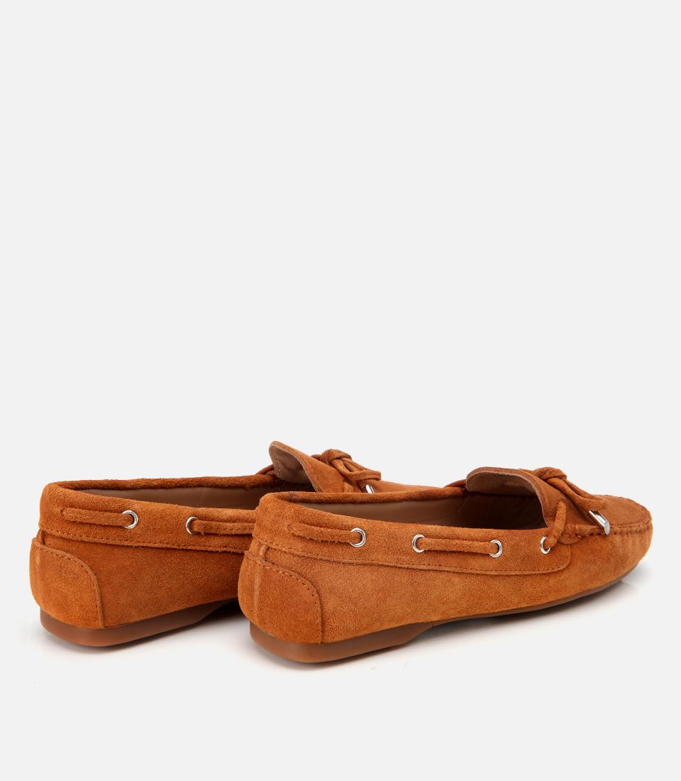 Kadın Süet Deri Taba Bağcık Detaylı Günlük Loafer