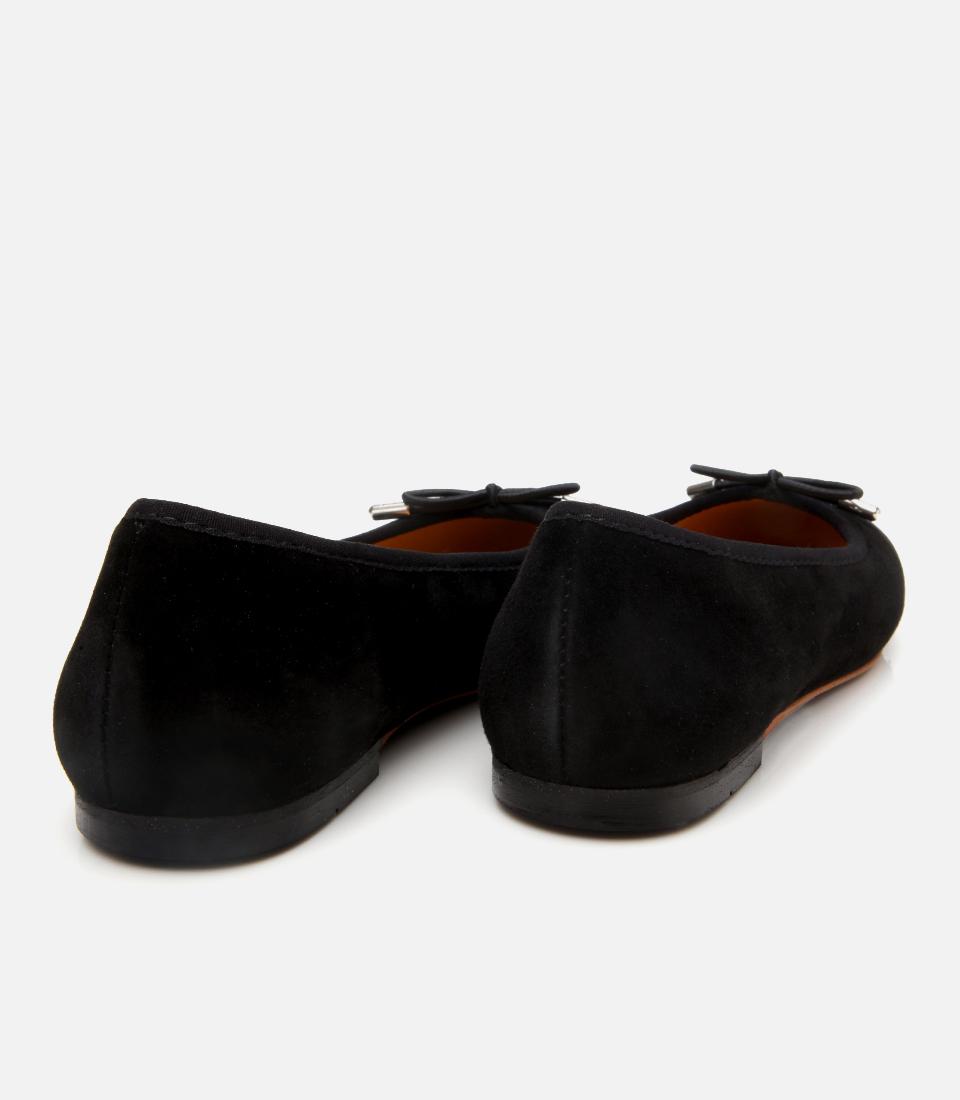 Kadın Süet Deri Siyah Esnek Tabanlı Babet