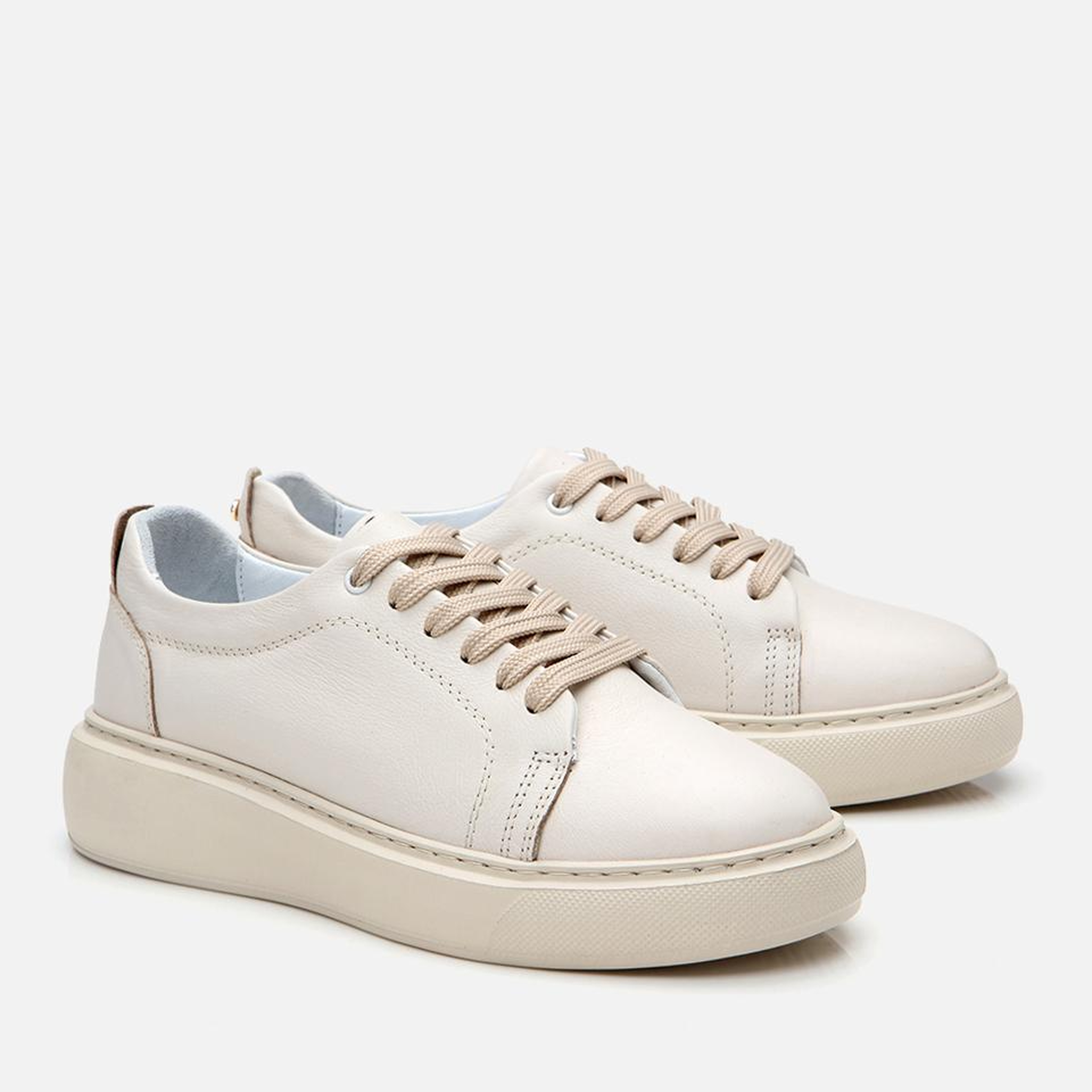 Kadın Deri Bej Kalın Tabanlı Spor Ayakkabı