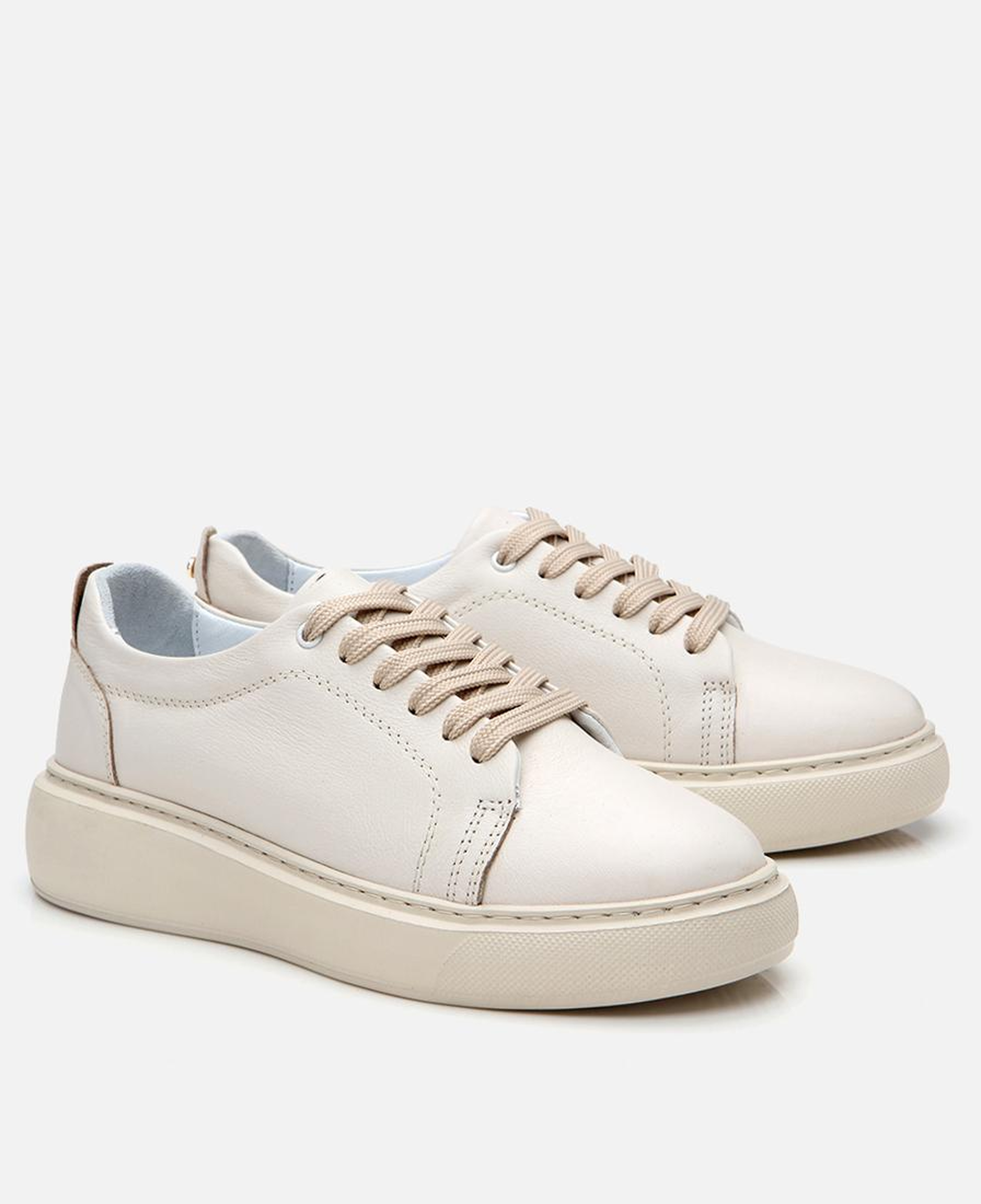 Kadın Deri Bej Kalın Tabanlı Spor Ayakkabı