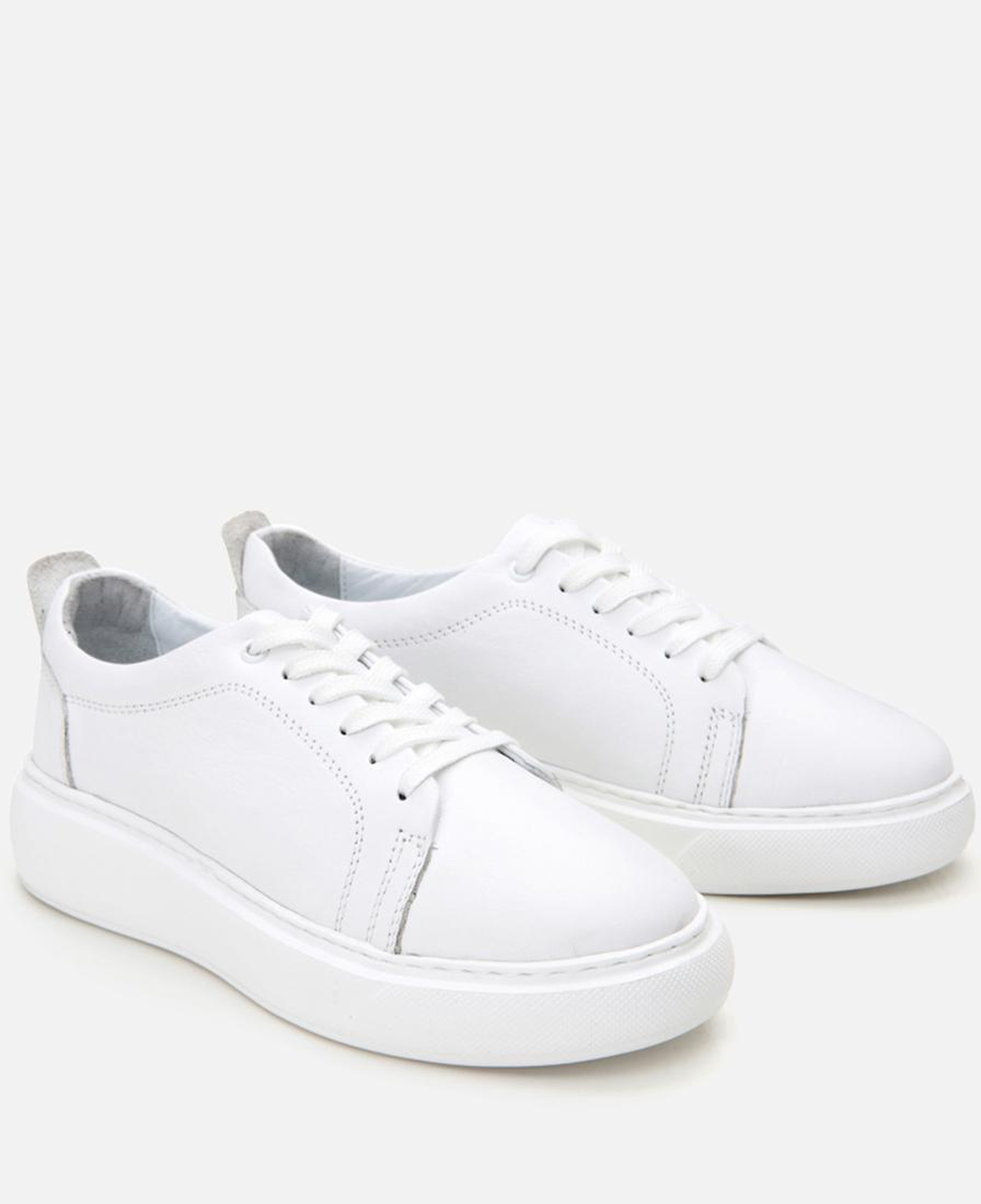 Kadın Deri Beyaz Kalın Tabanlı Spor Ayakkabı
