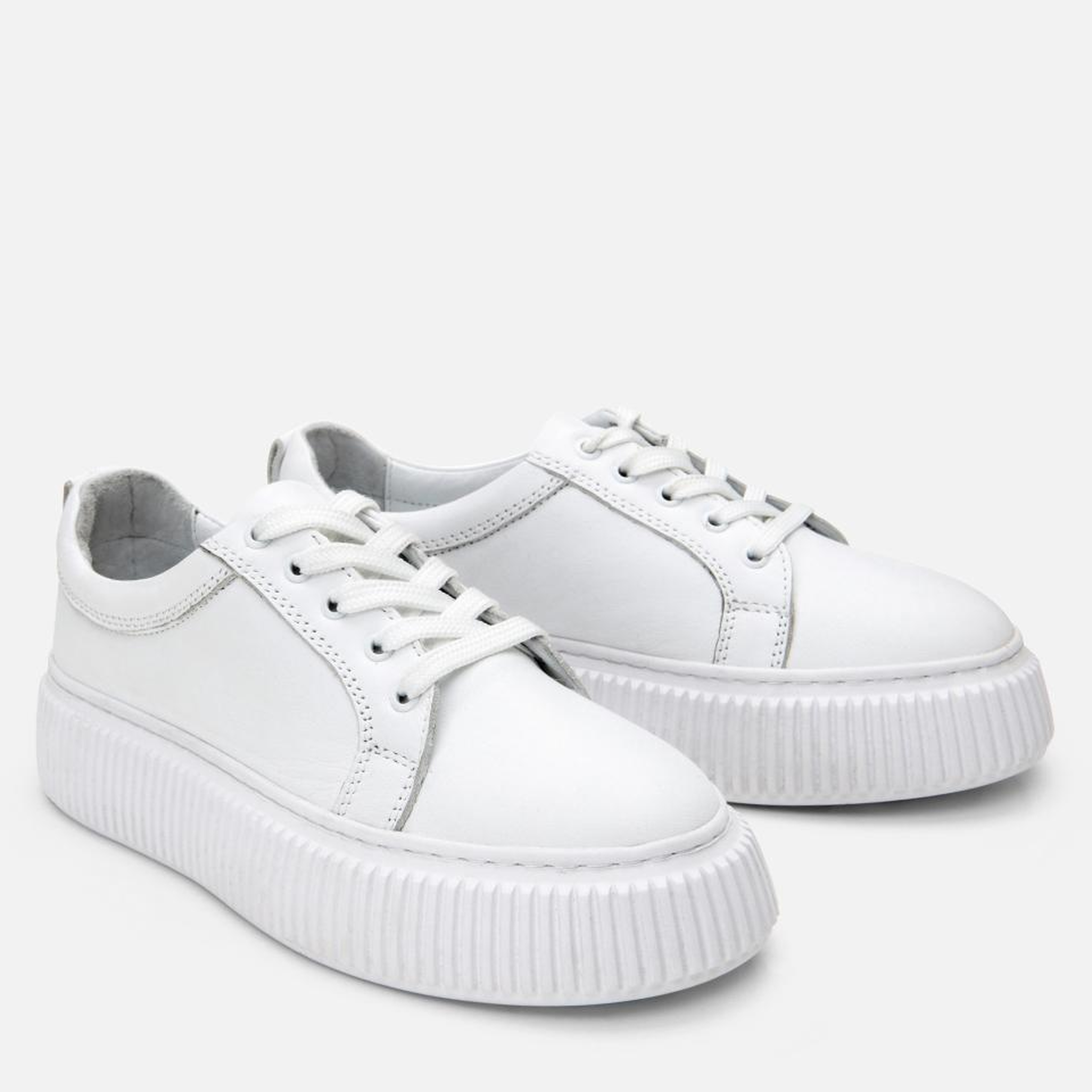 Kadın Deri Beyaz Kalın Tabanlı Spor Ayakkabı