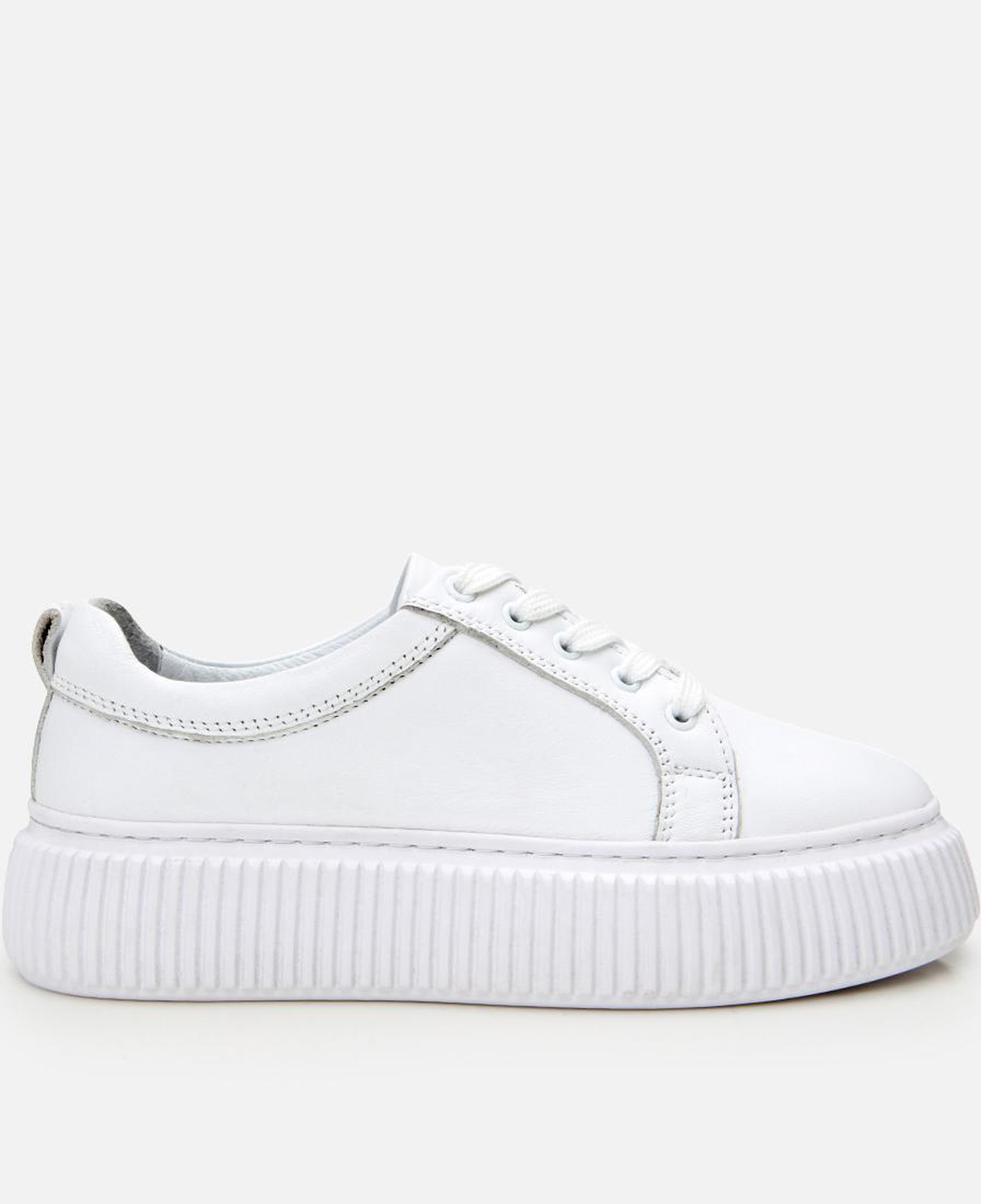 Kadın Deri Beyaz Kalın Tabanlı Spor Ayakkabı