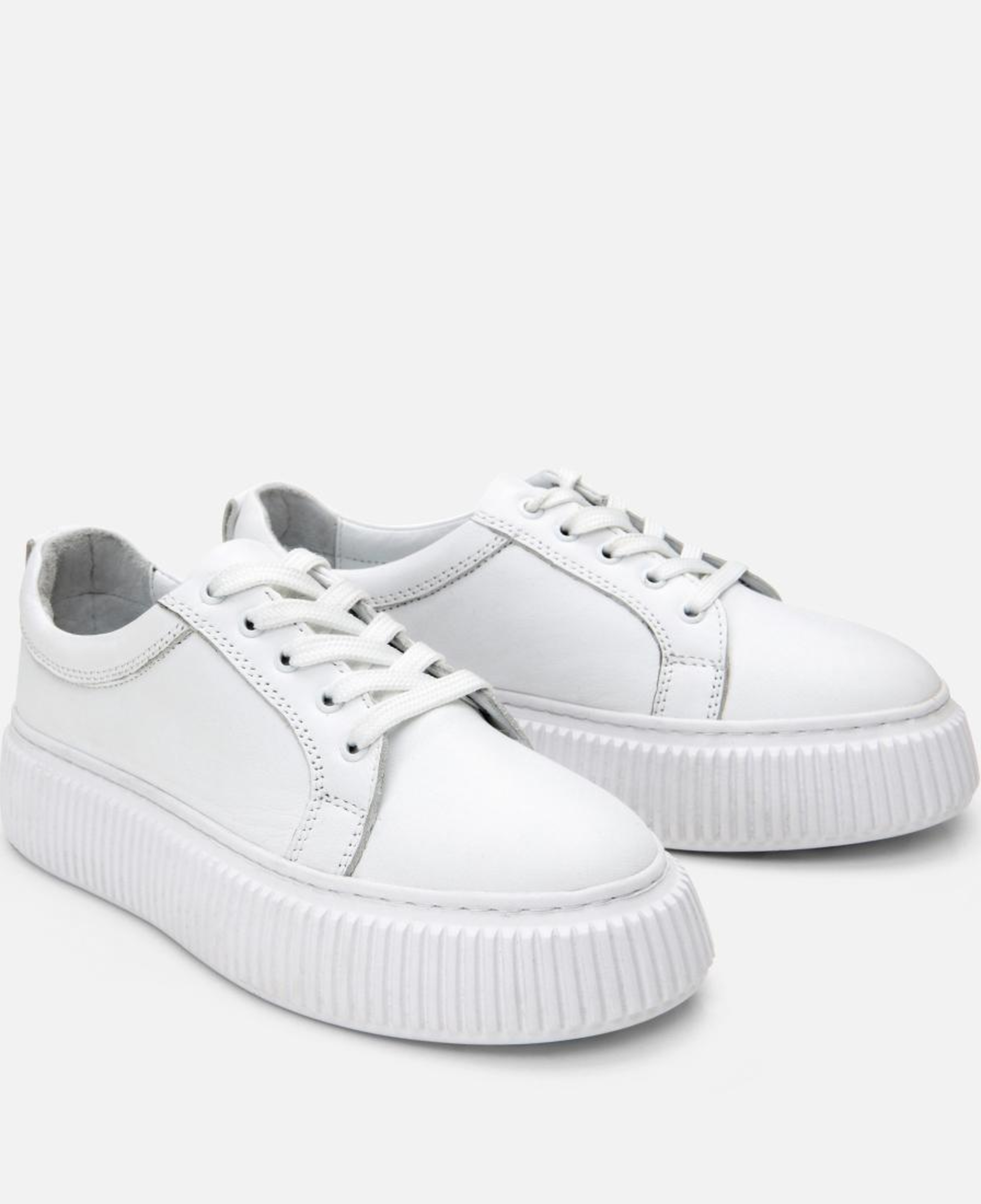 Kadın Deri Beyaz Kalın Tabanlı Spor Ayakkabı