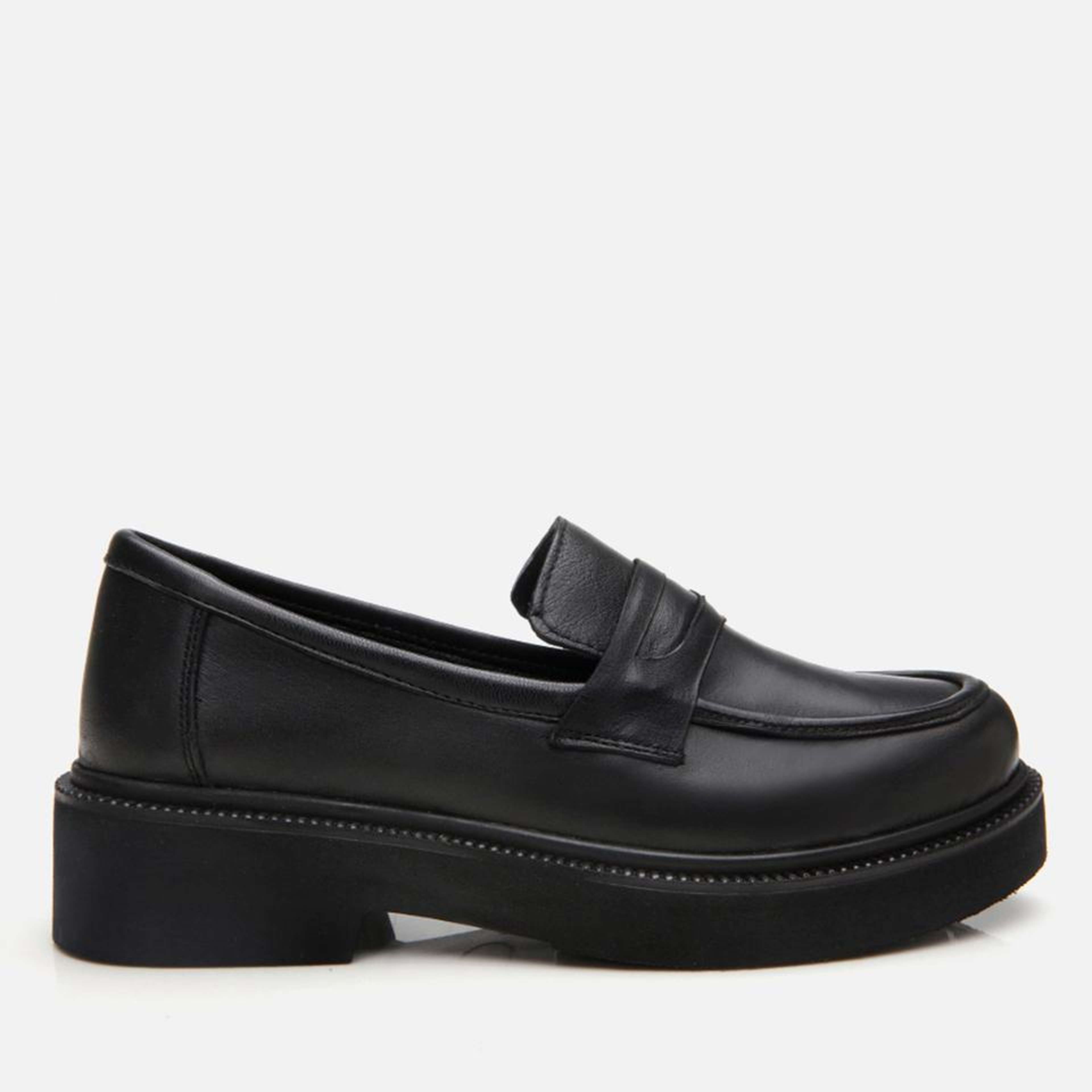Kadın Deri Siyah Kalın Tabanlı Klasik Loafer