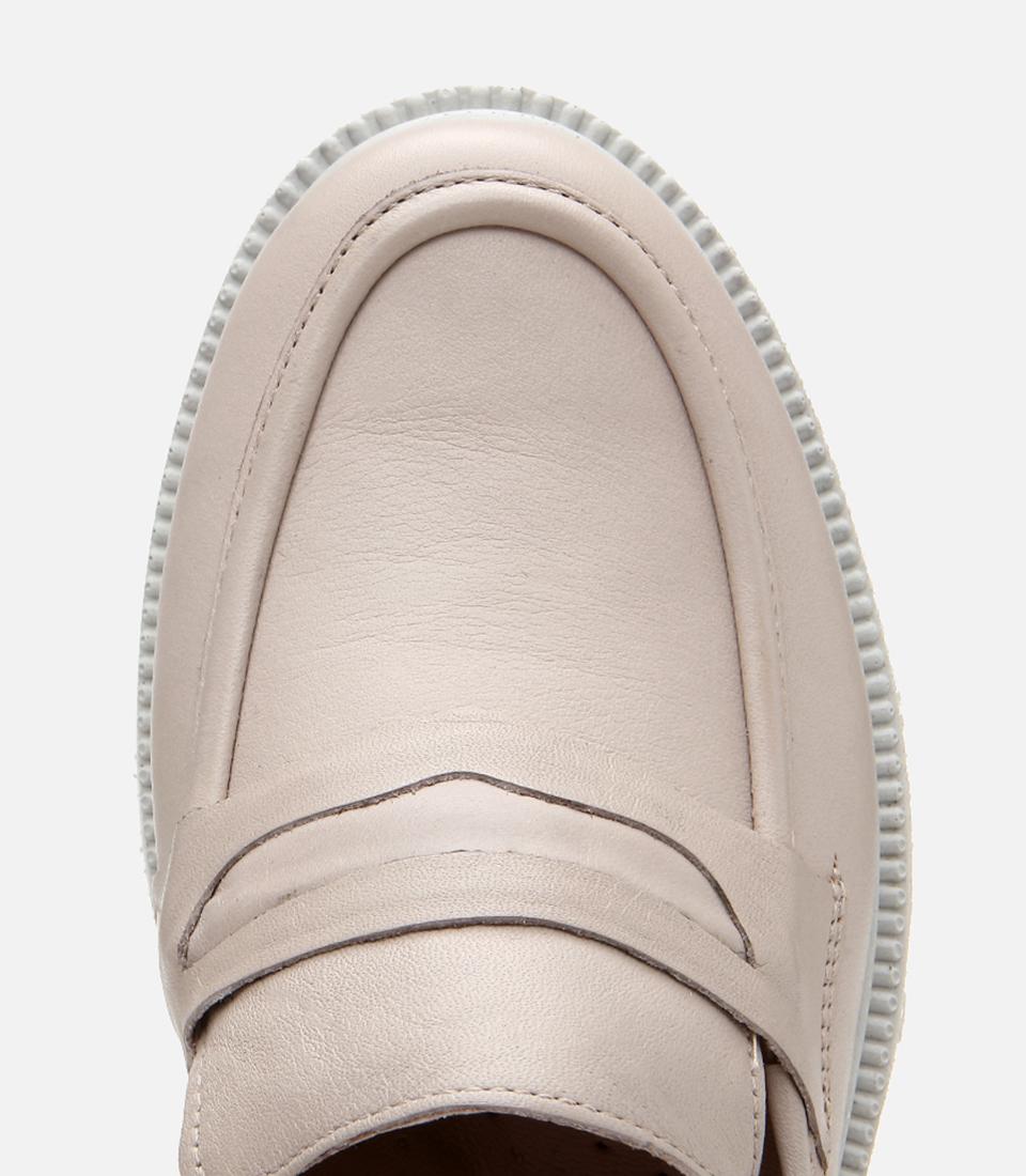 Kadın Deri Bej Kalın Tabanlı Klasik Loafer