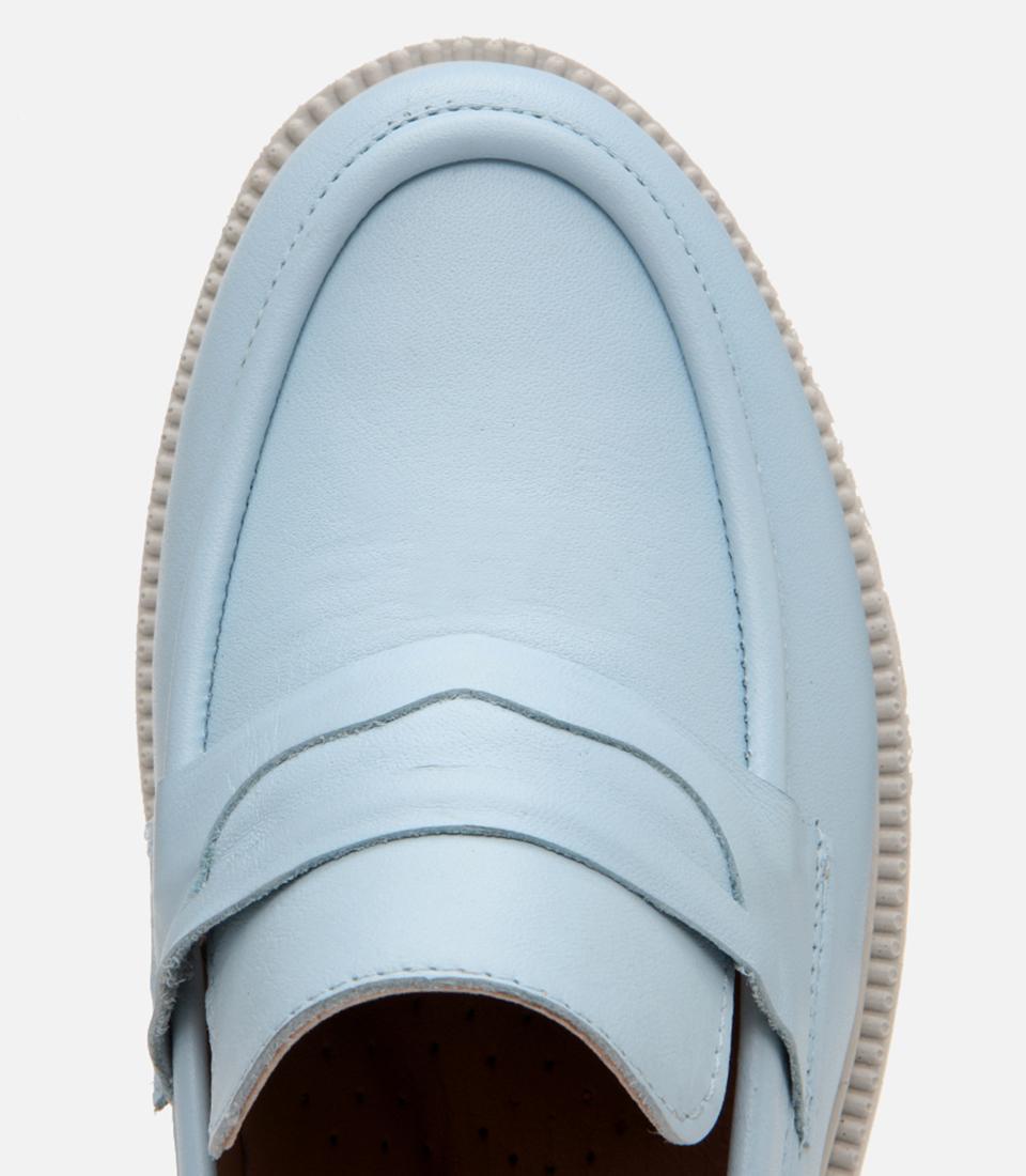 Kadın Deri Mavi Kalın Tabanlı Klasik Loafer